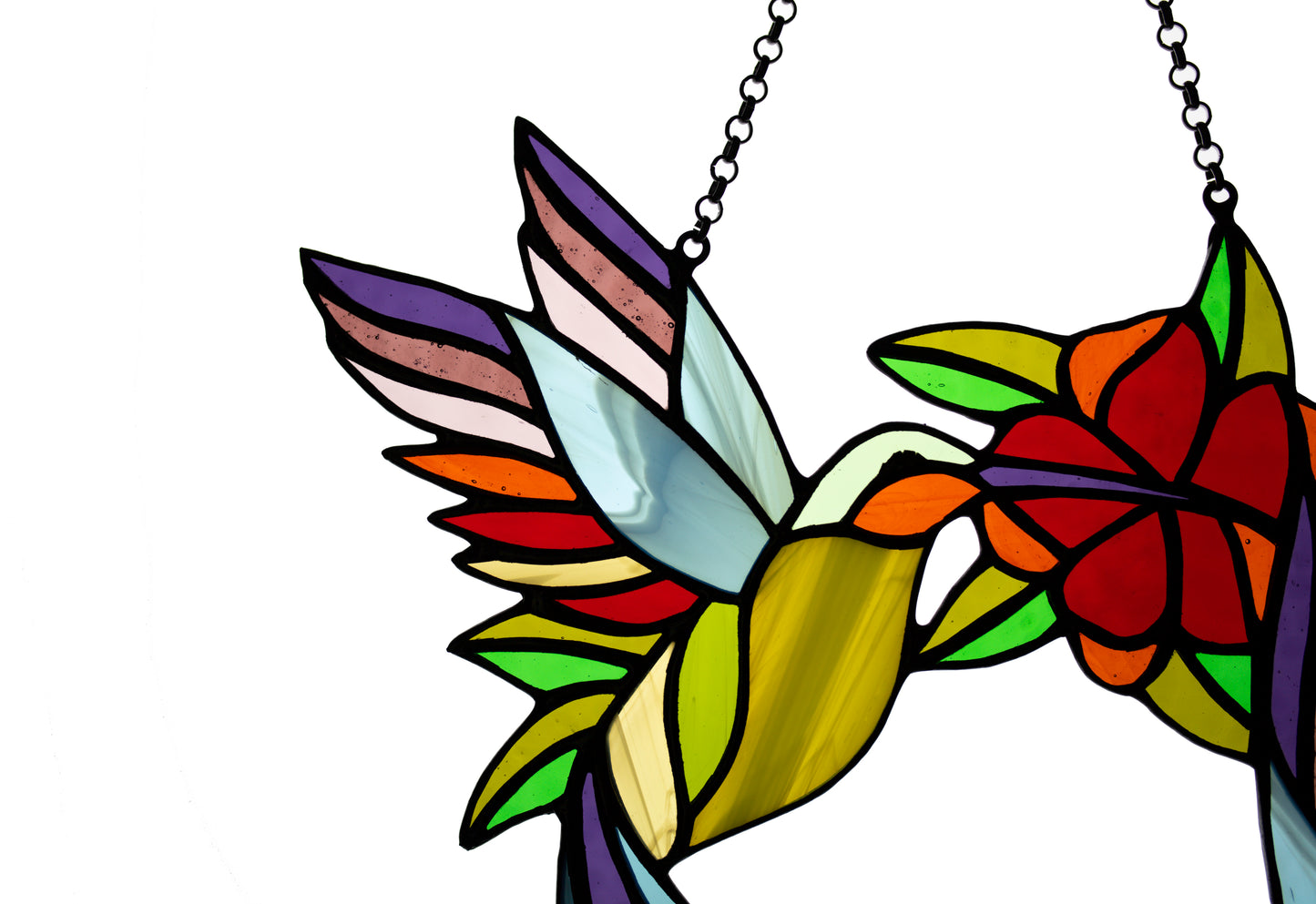 Stain glass suncatcher Hummingbirds and flowers wreath Stained glass window hanging Xmas gift Wall decor Living room decor Custom glass