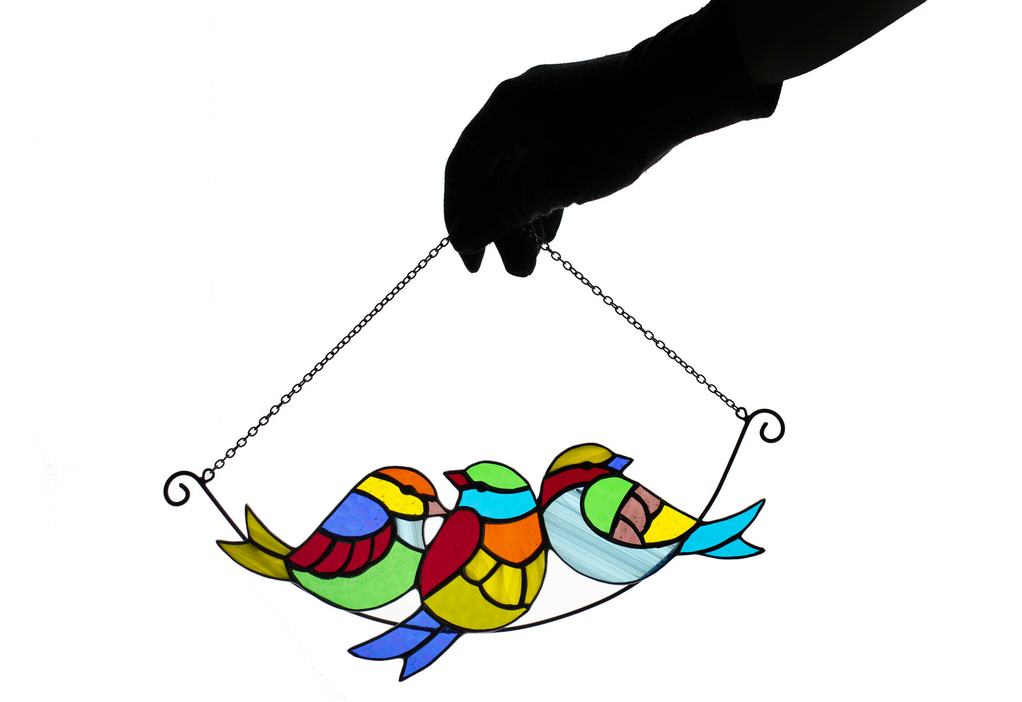 Birds on a branch suncatcher Mother's day gift Stained glass window hanging Multicolor birds Wall decor Xmas gift Garden hanging Living room Christmas gift