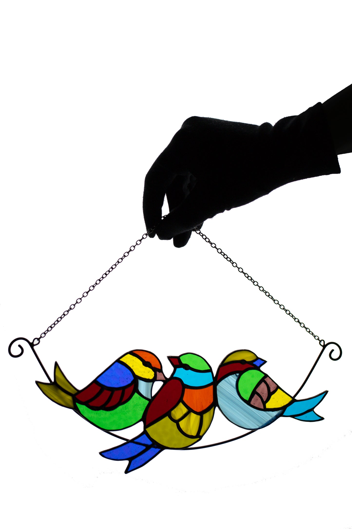 Birds on a branch suncatcher Mother's day gift Stained glass window hanging Multicolor birds Wall decor Xmas gift Garden hanging Living room Christmas gift