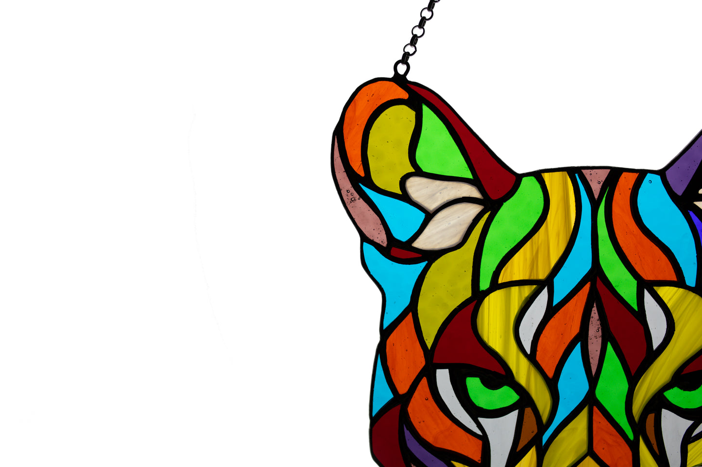 Stained glass hanging Mountain lion Glass suncatcher Puma stain glass decor Glass animal Garden decor Birthday gift Funny beast hanging