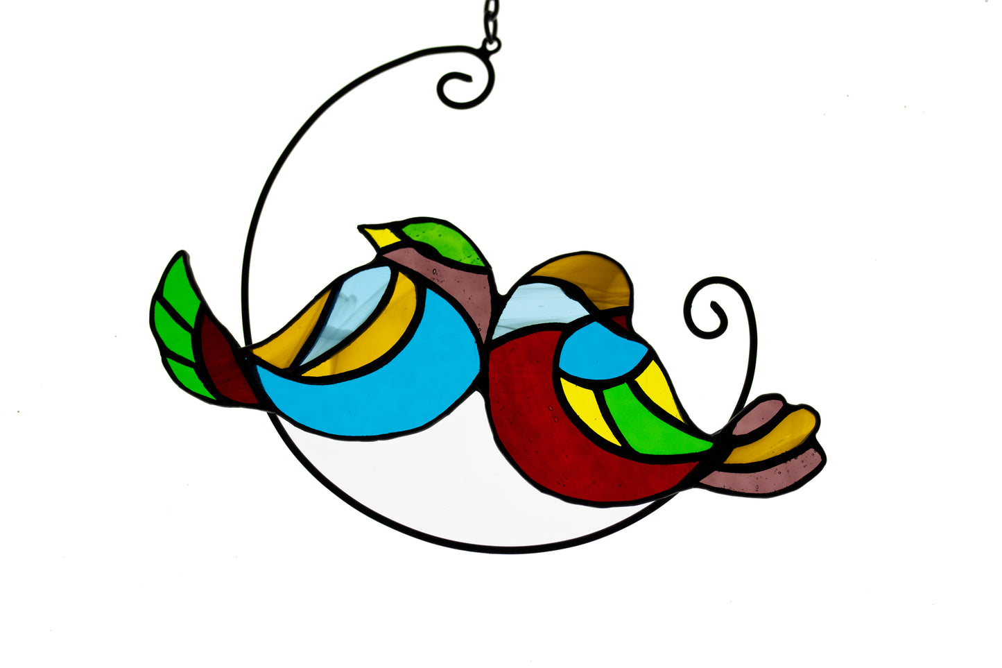 Suncatcher Two birds on branch stained glass window hanging Stain glass suncatcher Glass decor Friendly gift Wall decor