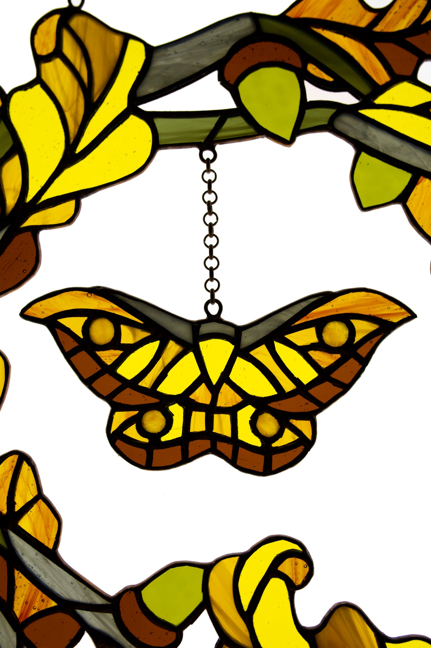 Stained glass window hanging Fall wreath Glass butterfly Living room decor Christmas gift Wall decor Stain glass pendant Garden glass art