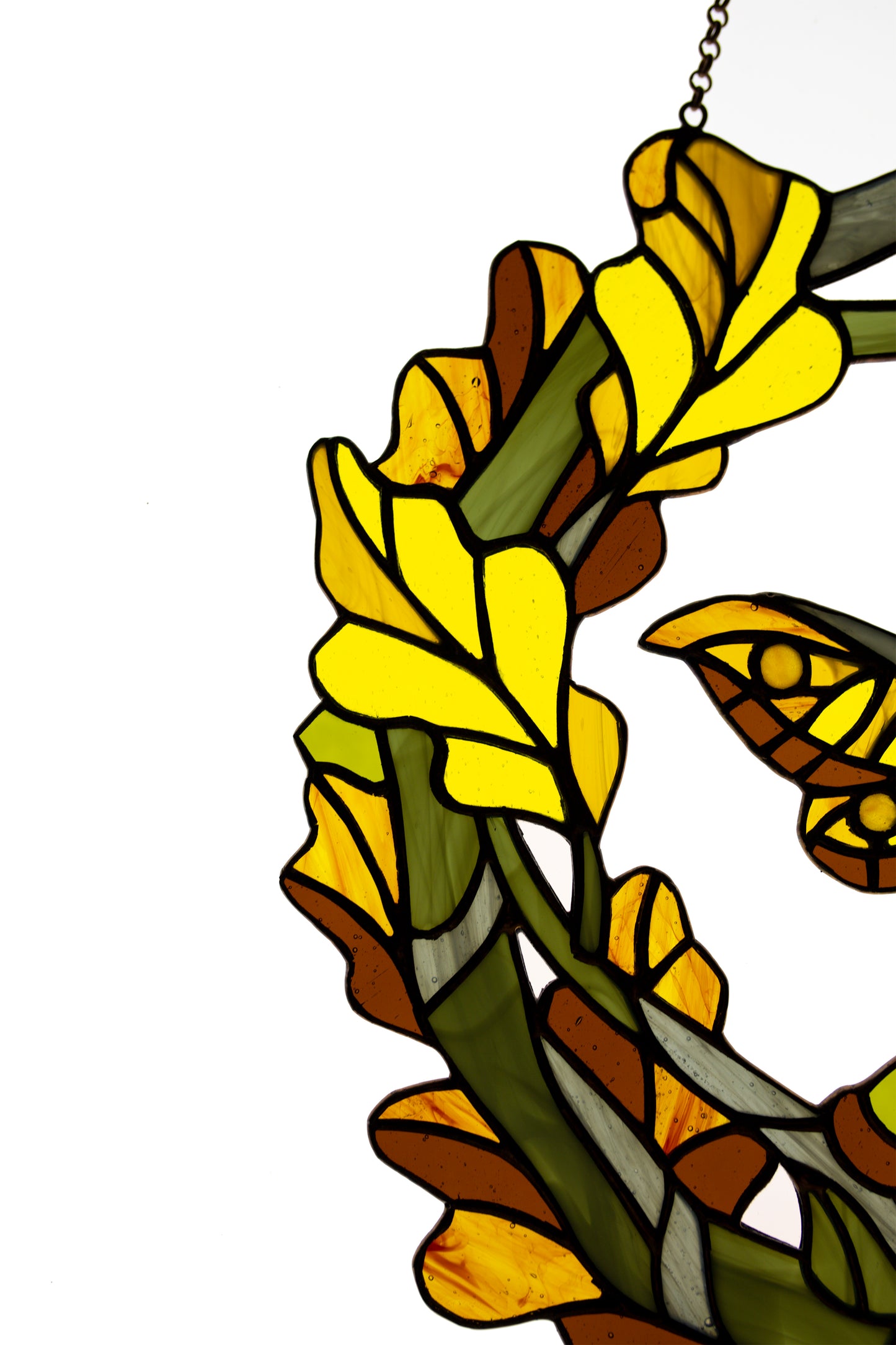 Stained glass window hanging Fall wreath Glass butterfly Living room decor Christmas gift Wall decor Stain glass pendant Garden glass art