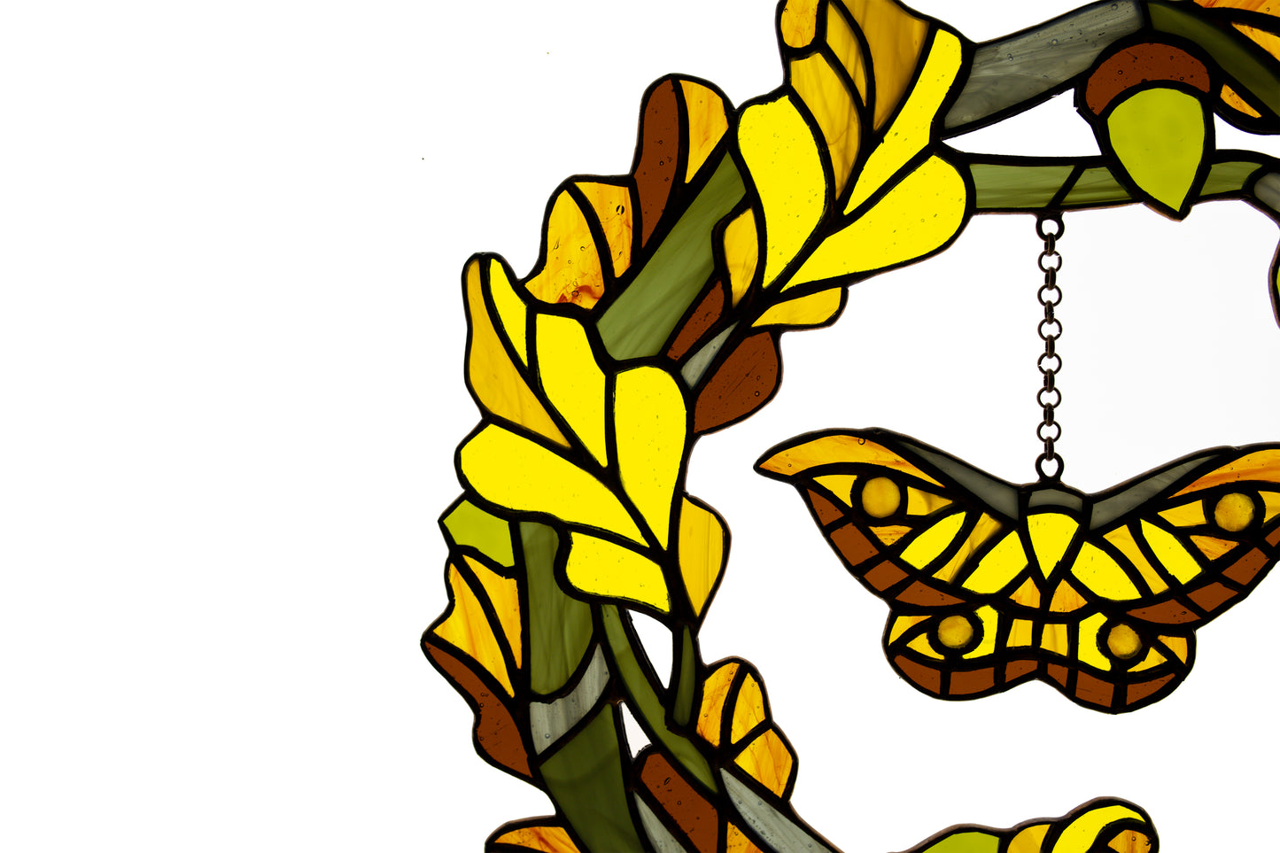 Stained glass window hanging Fall wreath Glass butterfly Living room decor Christmas gift Wall decor Stain glass pendant Garden glass art