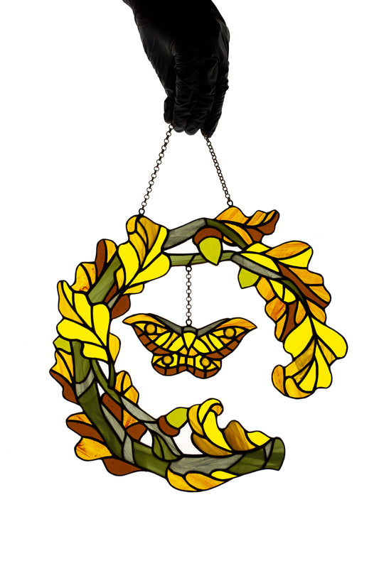 Stained glass window hanging Fall wreath Glass butterfly Living room decor Christmas gift Wall decor Stain glass pendant Garden glass art
