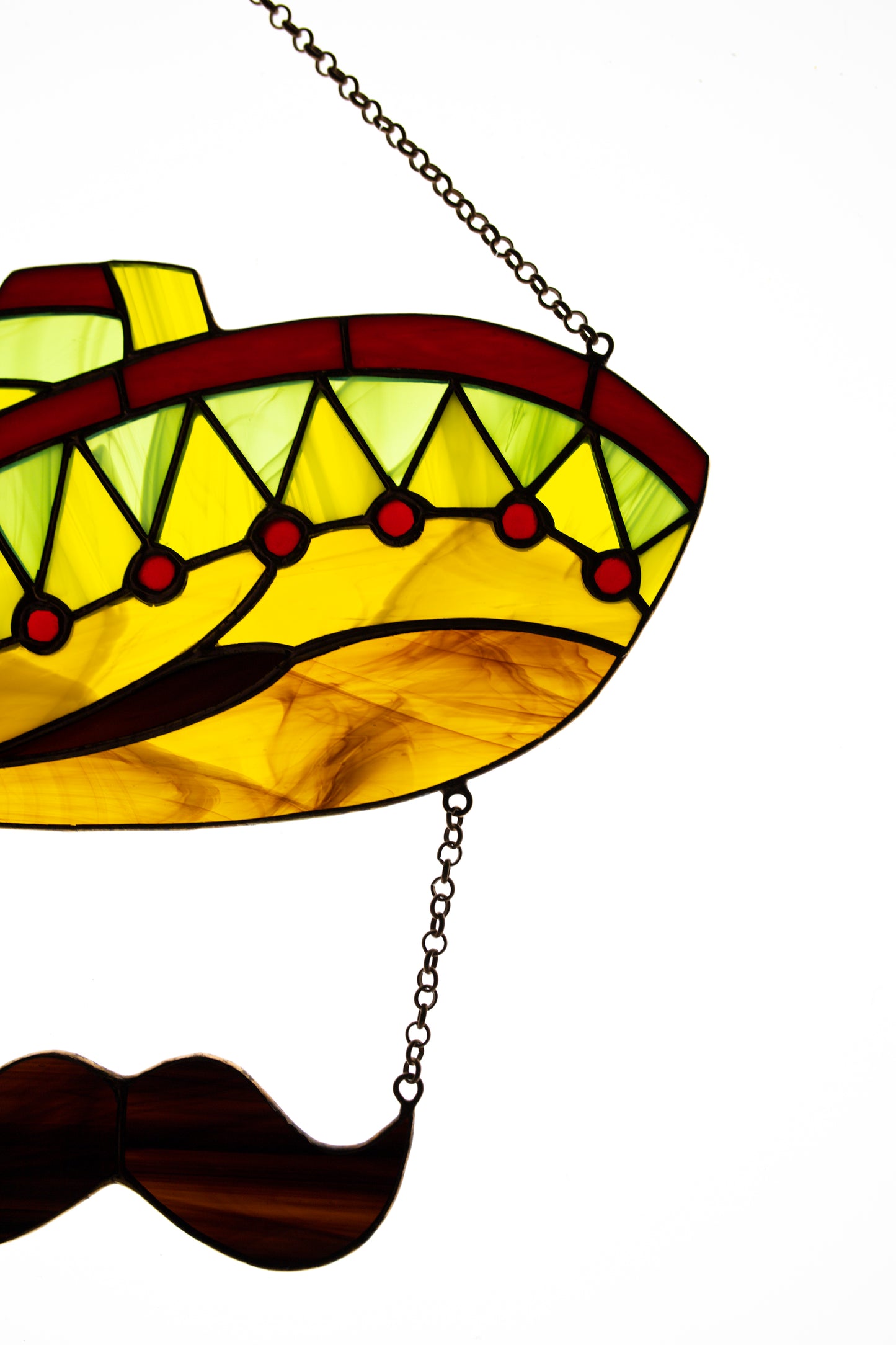 Stained glass suncatcher Sombrero Wall decor Window hanging sun catcher Mexican style Garden decor Friendly gift Glass mustache Cool gift