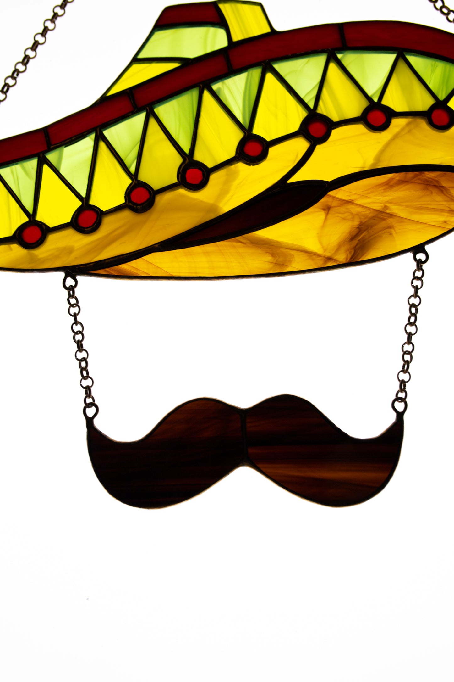 Stained glass suncatcher Sombrero Wall decor Window hanging sun catcher Mexican style Garden decor Friendly gift Glass mustache Cool gift