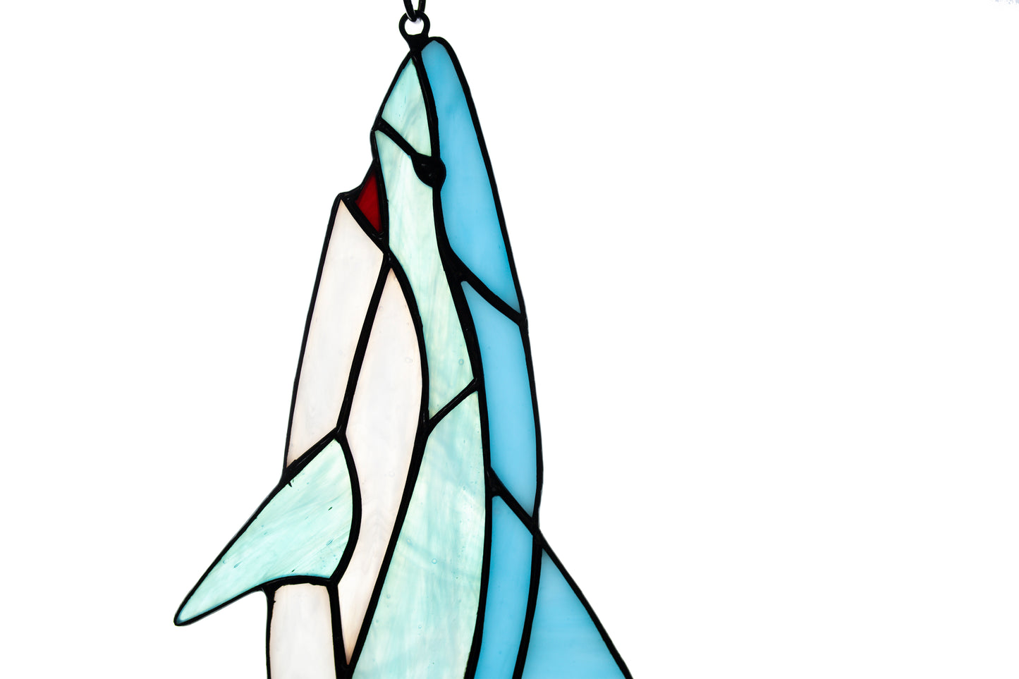 Suncatcher Stained glass window hanging Garden decor Shark window hanger Wall art Stain glass pendant Gift idea