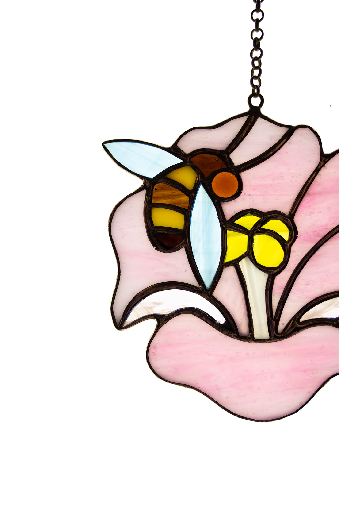 Bee and flower stained glass suncatcher Window hanging sun catcher Pink Hibiscus Christmas gift