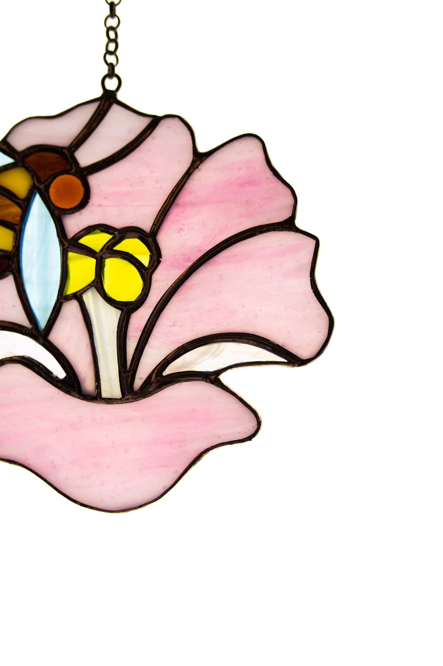 Bee and flower stained glass suncatcher Window hanging sun catcher Pink Hibiscus Christmas gift
