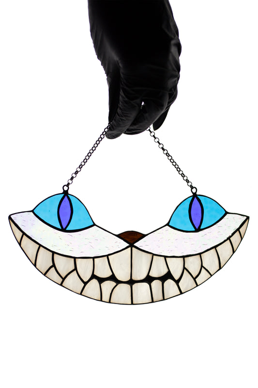 Cheshire Cat Suncatcher Stained glass window hanging Alice in the Wonderland Stained glass window Wall art hanging Gift idea Garden decor  Christmas gift