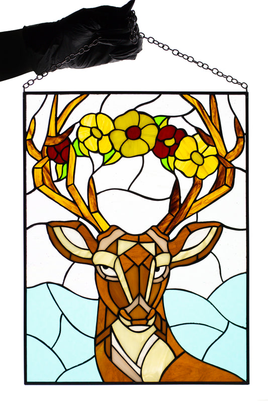 Stained glass Window hanging Deer in love Flower suncatcher Stained glass gift Garden decor Stain glass art Wall decor Living room decor