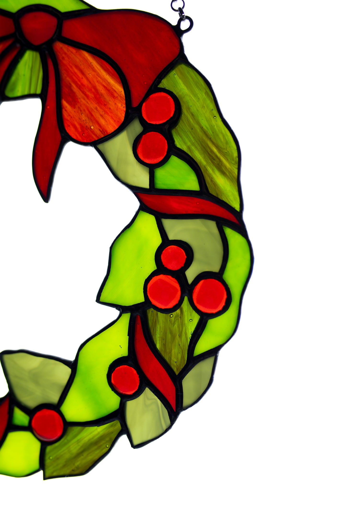 Stained glass window hanging Christmas wreath Suncatcher Wall decor Custom stained glass Christmas gift Door decor Garden hanging Glass art