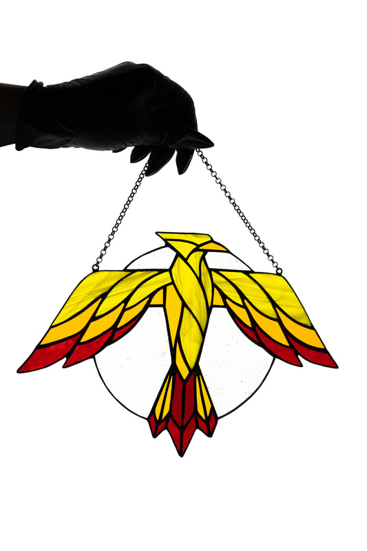 Stained glass suncatcher Thunderbird Glass bird Stain glass window hanging Wall art Stain glass pendant Friendly gift Stainhed glass panel