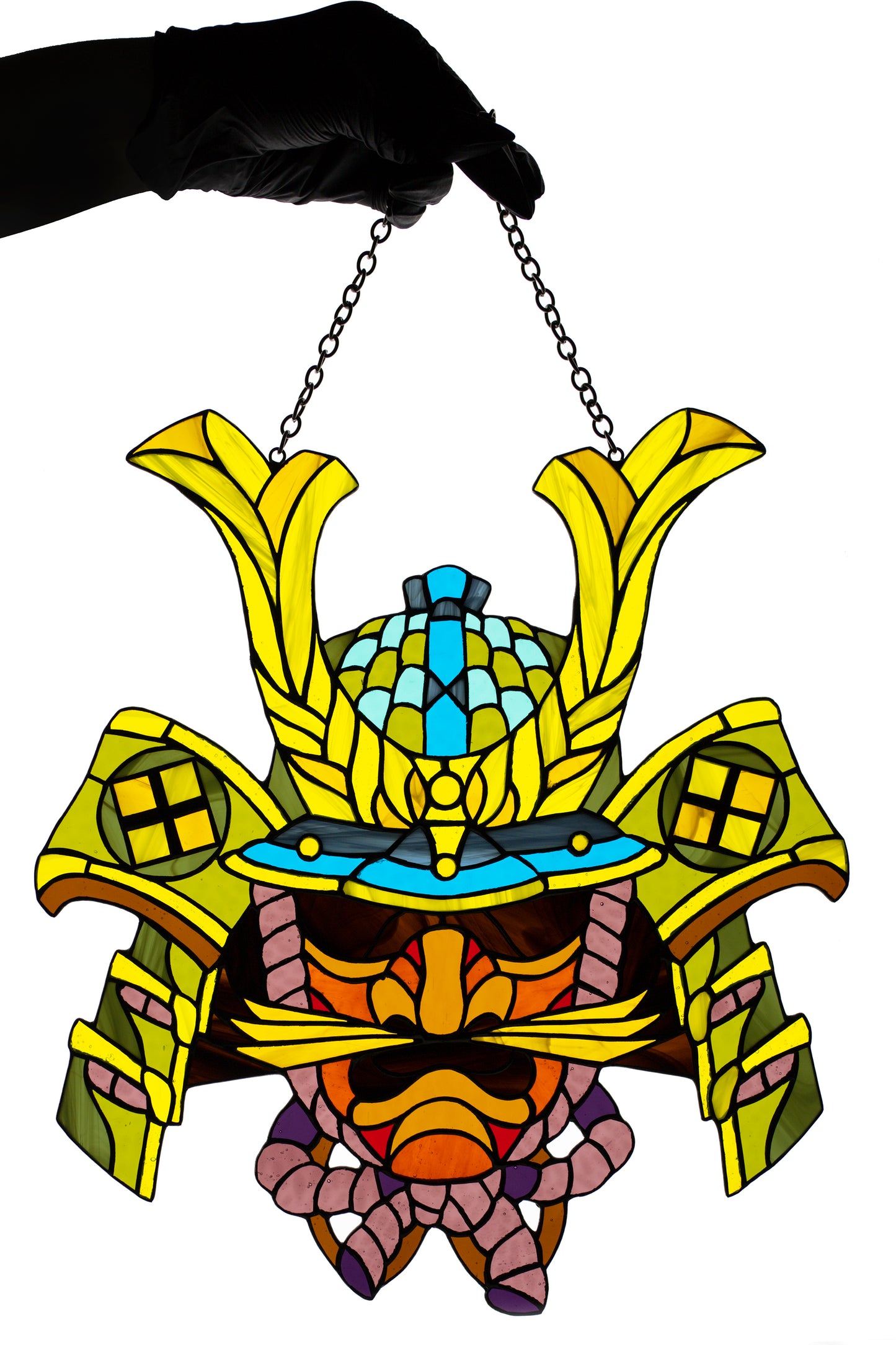 Stained glass window hanging Suncatcher Samurai face Stain glass art Wall decor Tiffany style Custom stain glass panel Glass mask Xmas gift