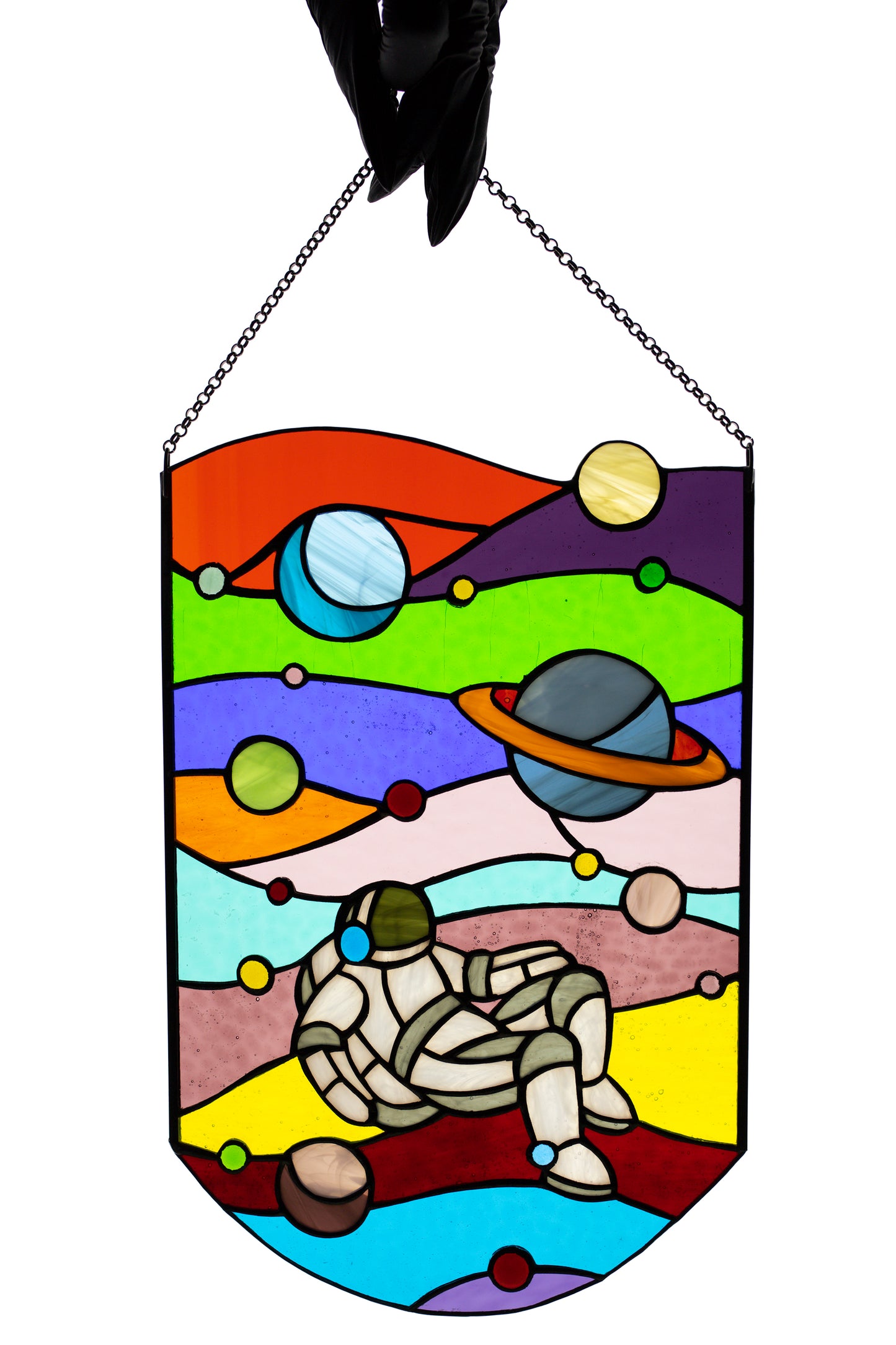 Stained glass panel Astronaut Window hanging suncatcher Stain glass decor Space landscape Gift for him Wall art Window pendant Xmas gift