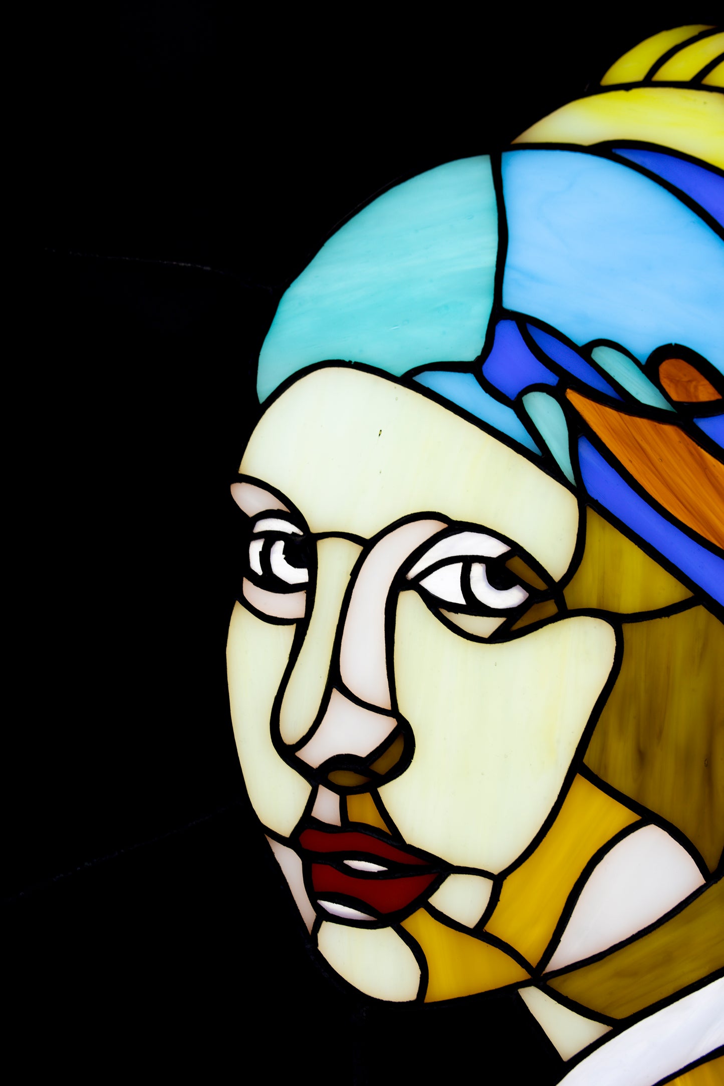 Stained glass panel Girl with a Pearl Earring Wall decor Glass art Stain glass portrait Tiffany style Jan Vermeer Exquisite gift Wall art