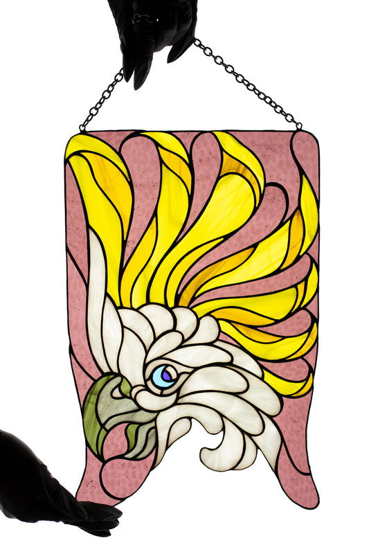 Parrot stain glass panel Window hanging suncatcher Housewarminggift Stained glass decor Glass bird Wall decor