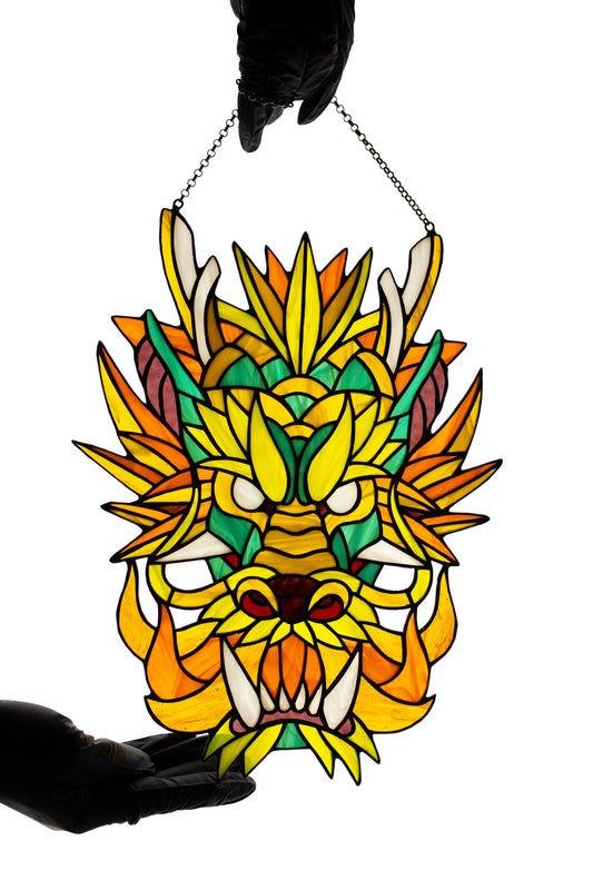Stained glass panel Chinese dragon Window hanging suncatcher Glass art Living room decor Wall art Stain glass dragon Exquisite gift Garde