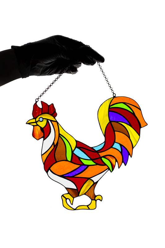 Stained glass window hanging Rooster suncatcher Stained glass art Garden decor Mother's day gift