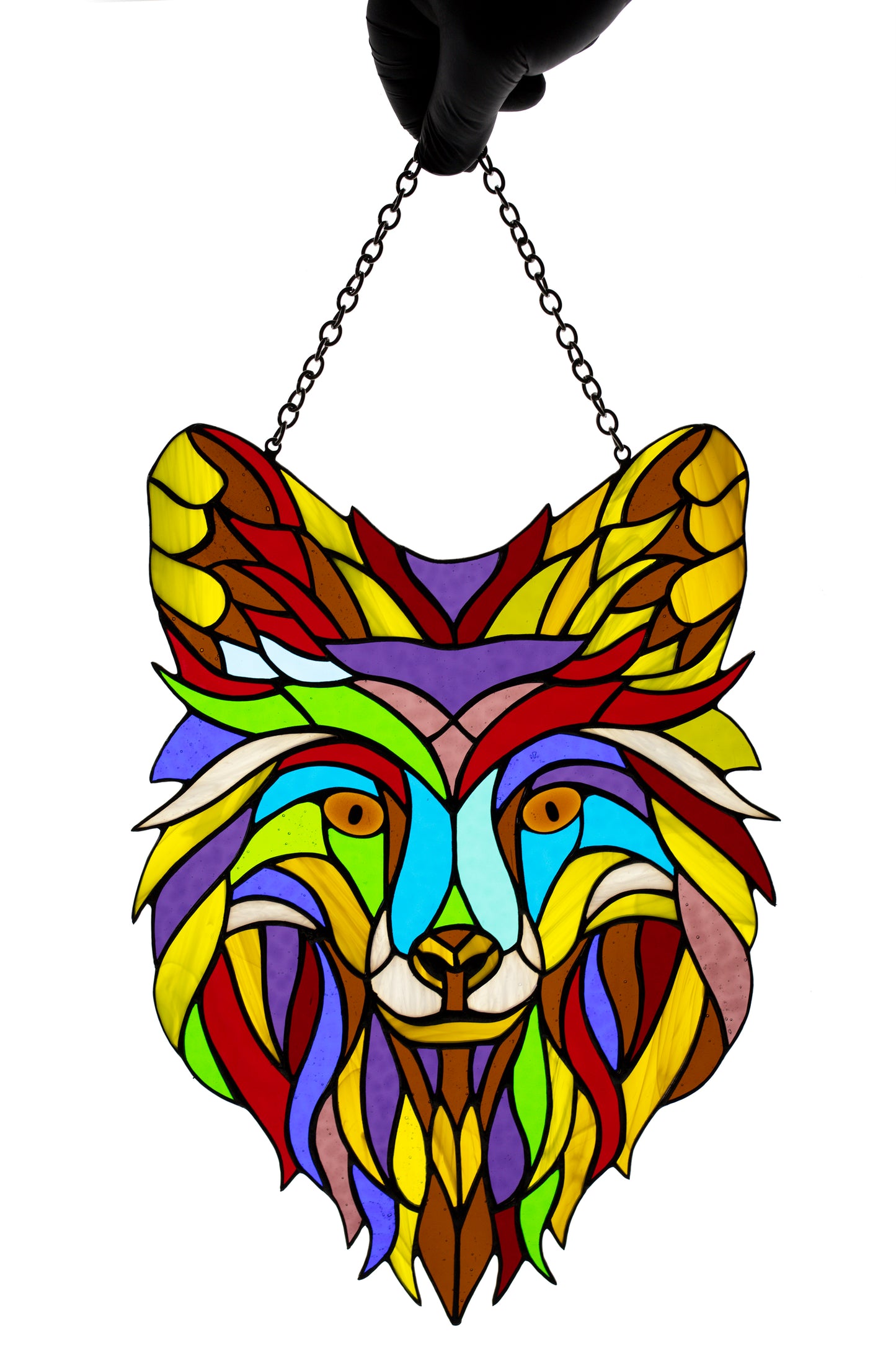 Suncatcher Stained glass window hanging Wolf glass Pop art Stained glass panel Wall decor Gift for him Stain glass pendant