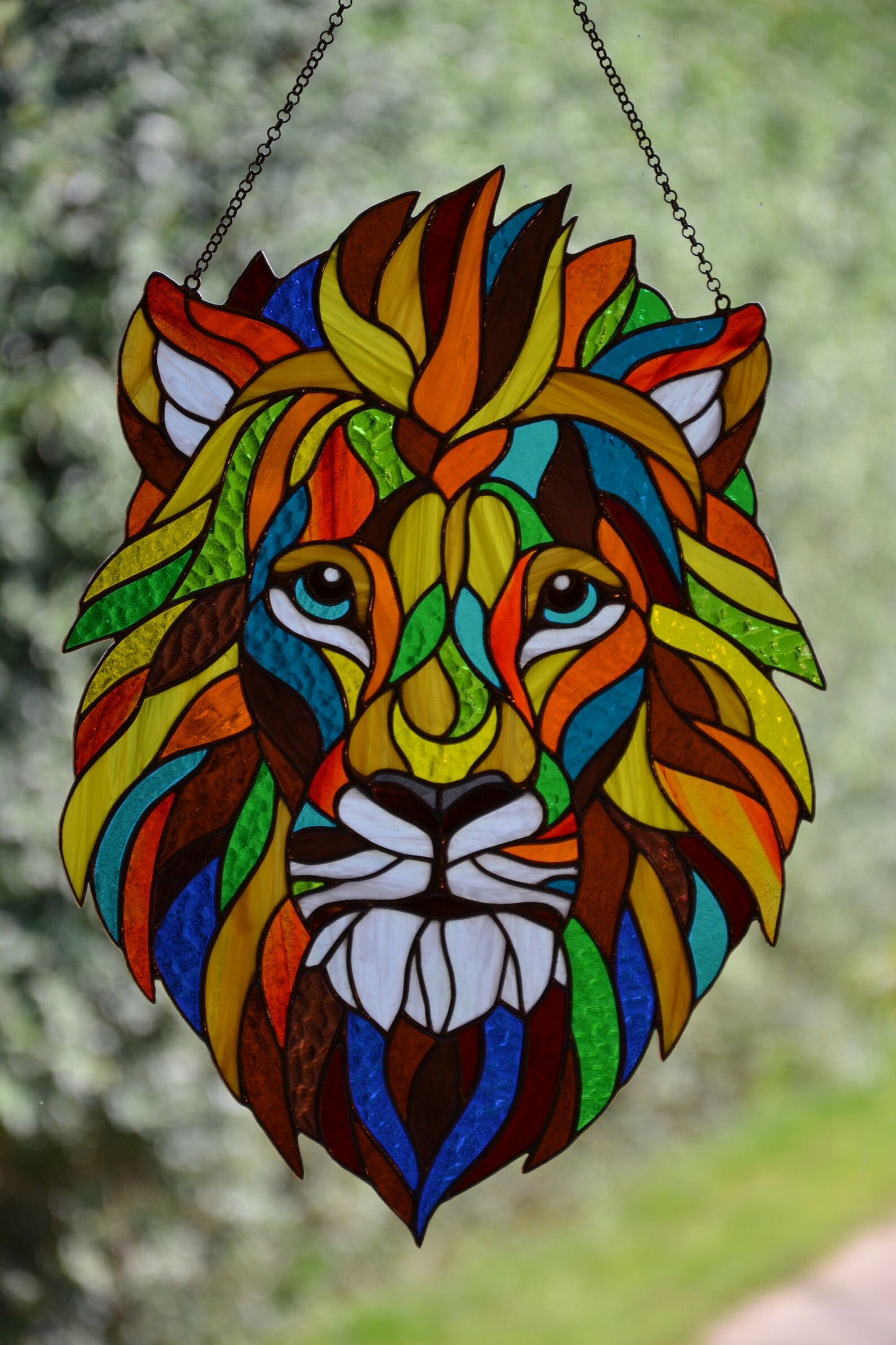 Stained glass Lion Window hanging suncatcher Christmas gift Living room decor Stain glass panel Wall decor Lion Sun catcher Lion face