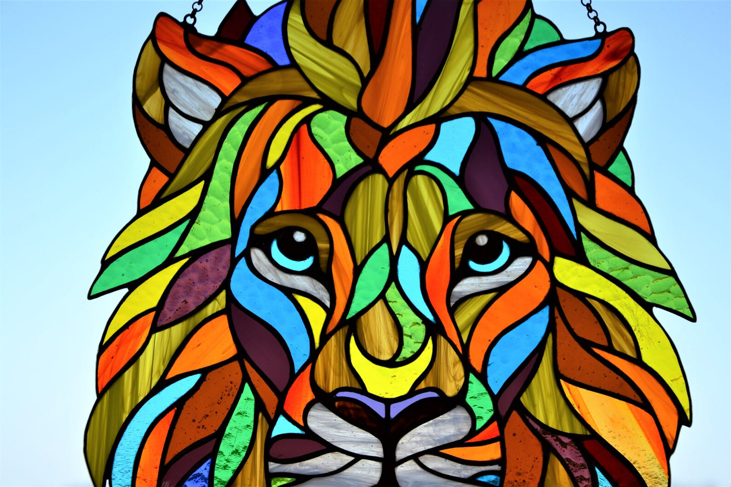 Stained glass Lion Window hanging suncatcher Christmas gift Living room decor Stain glass panel Wall decor Lion Sun catcher Lion face