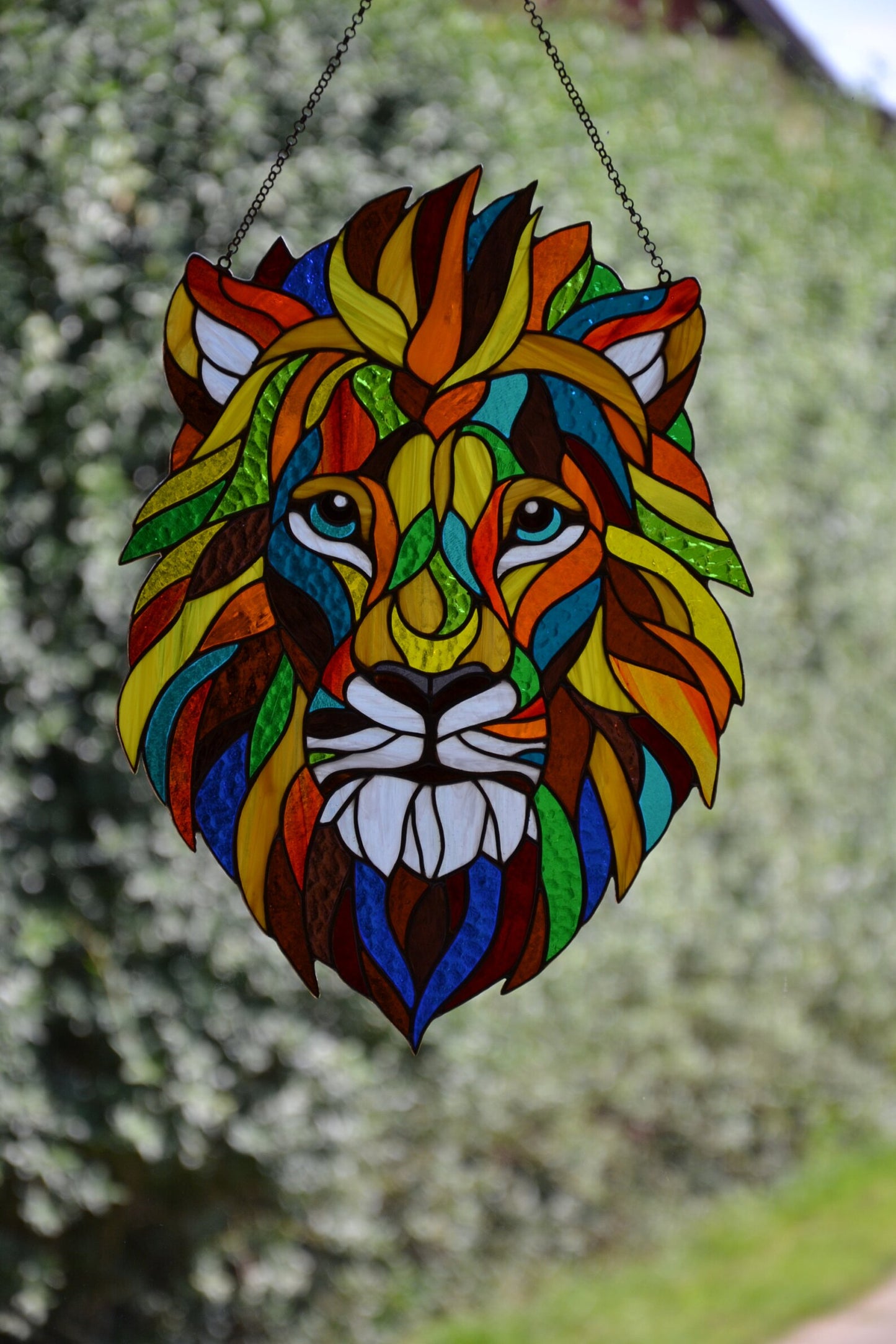 Stained glass Lion Window hanging suncatcher Christmas gift Living room decor Stain glass panel Wall decor Lion Sun catcher Lion face