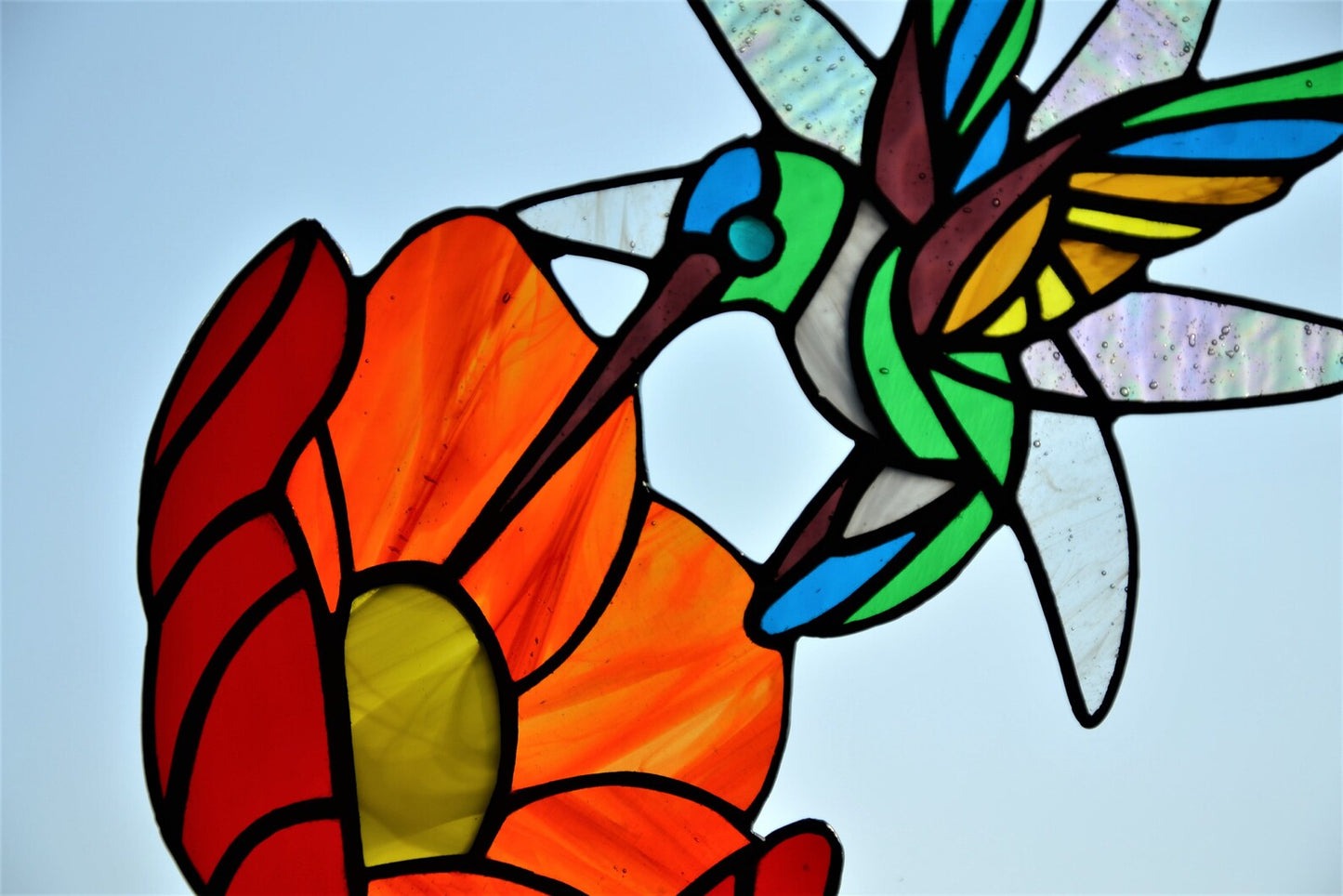 Stained glass Hummingbird Window suncatcher hanging Stain glass bird Colibri Fused glass art
