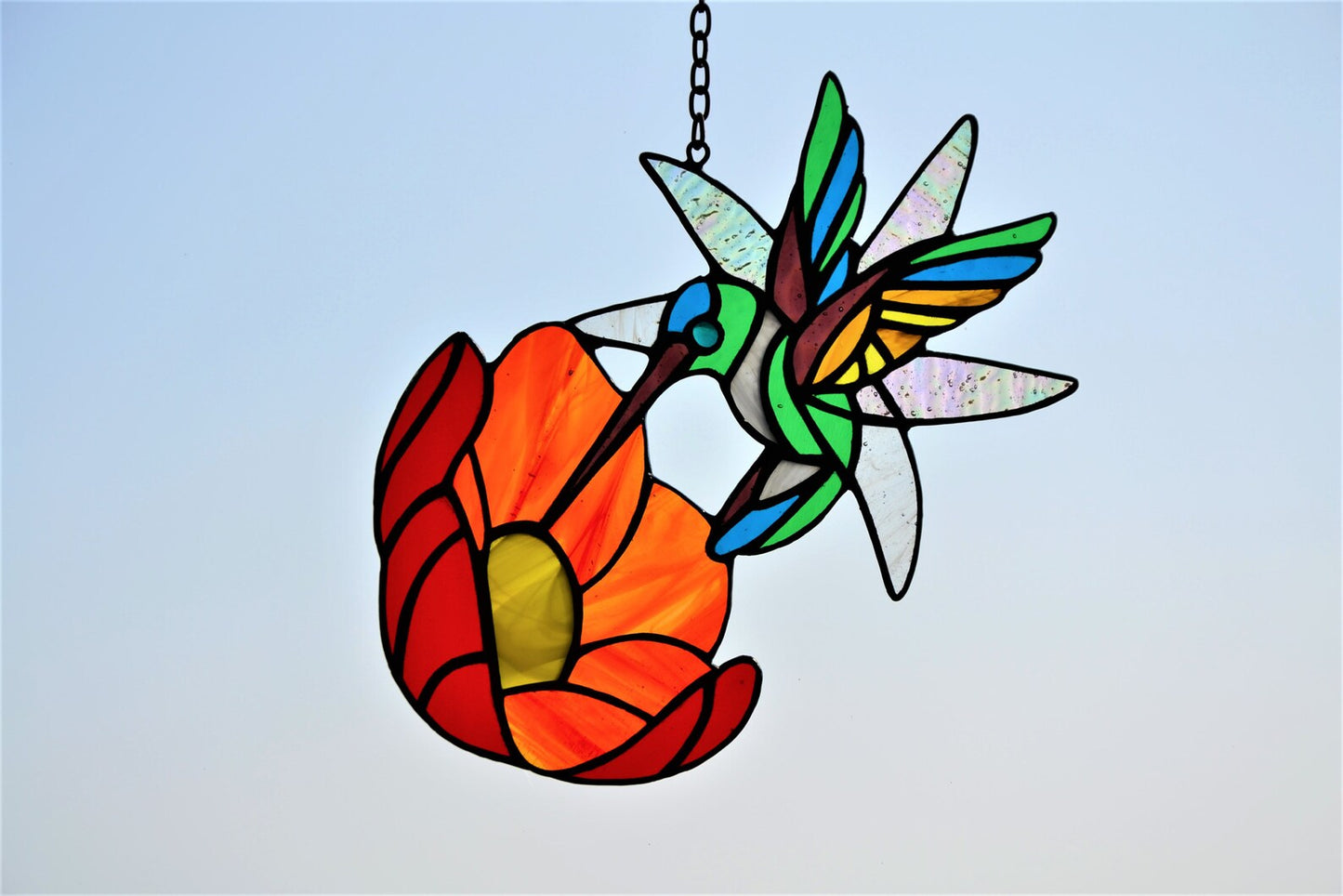 Stained glass Hummingbird Window suncatcher hanging Stain glass bird Colibri Fused glass art
