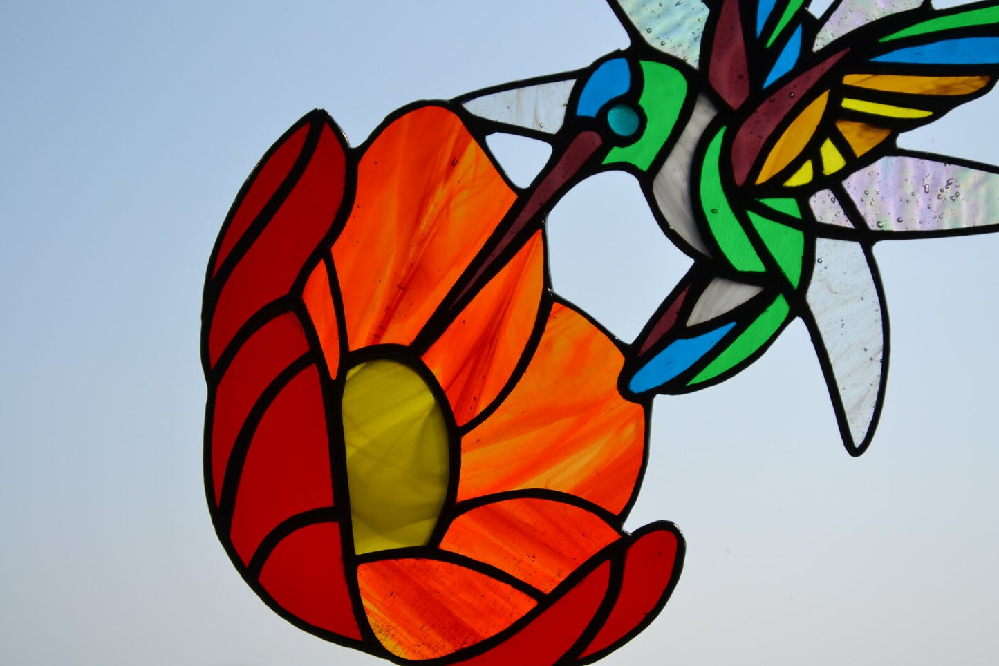 Stained glass Hummingbird Window suncatcher hanging Stain glass bird Colibri Fused glass art