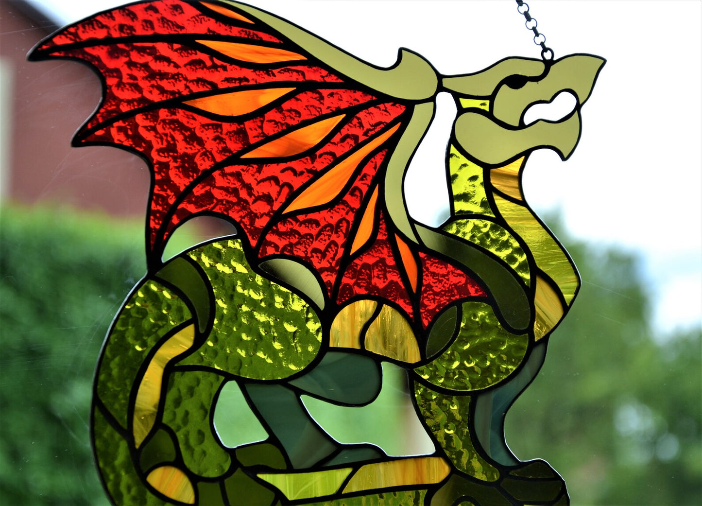 Winged dragon suncatcher Window hanging stained glass sun catcher Wall decor Gift for him Stain glass decor Stained glass sun catcher