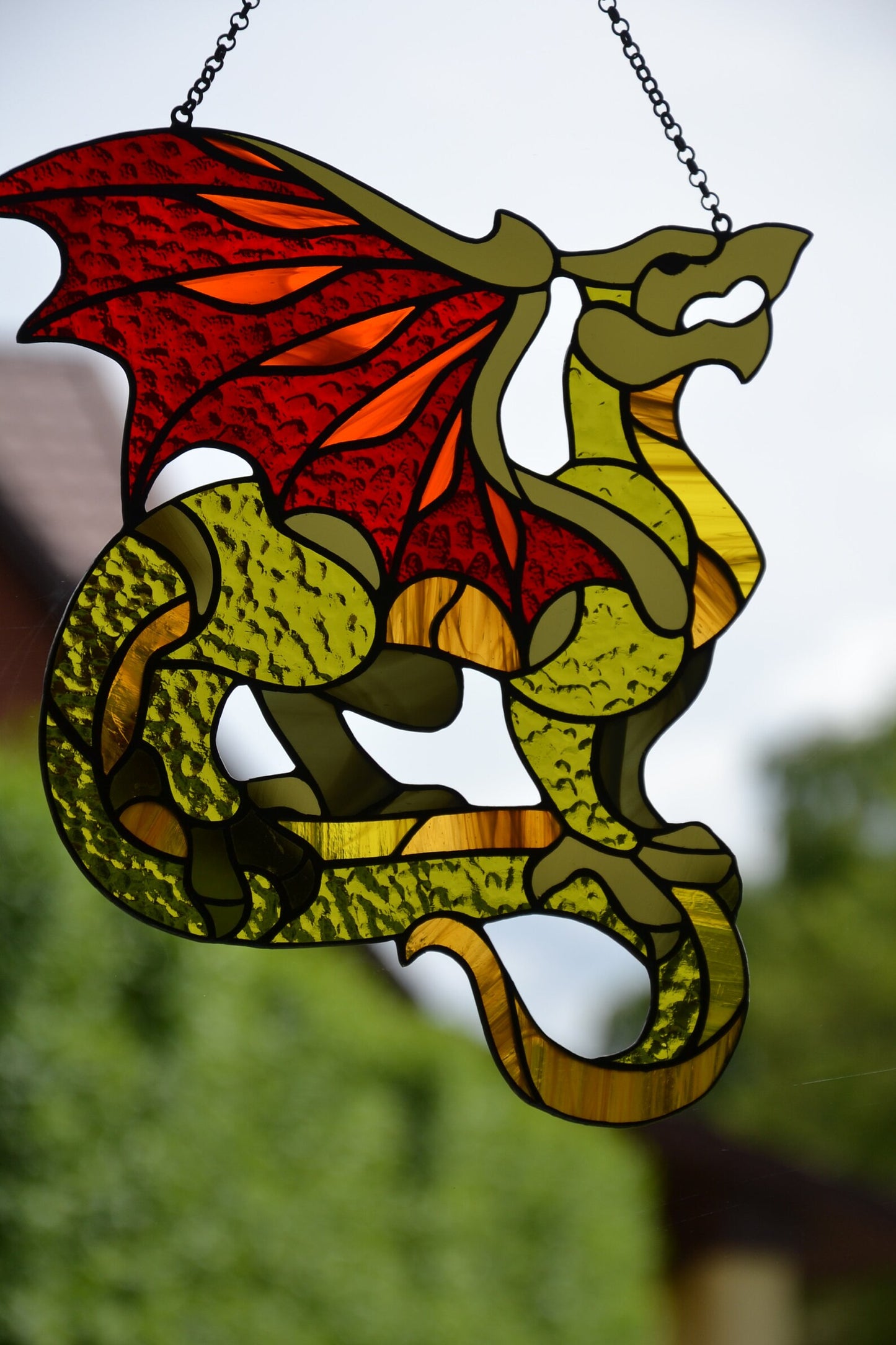 Winged dragon suncatcher Window hanging stained glass sun catcher Wall decor Gift for him Stain glass decor Stained glass sun catcher