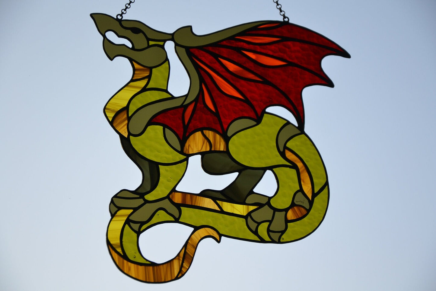 Winged dragon suncatcher Window hanging stained glass sun catcher Wall decor Gift for him Stain glass decor Stained glass sun catcher