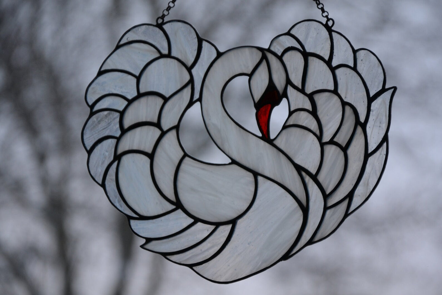 Stained glass suncatcher White Swan Window hanging Stain glass suncatcher Xmas gift Wall decor Stained glass Bird Free shipping Garden decor