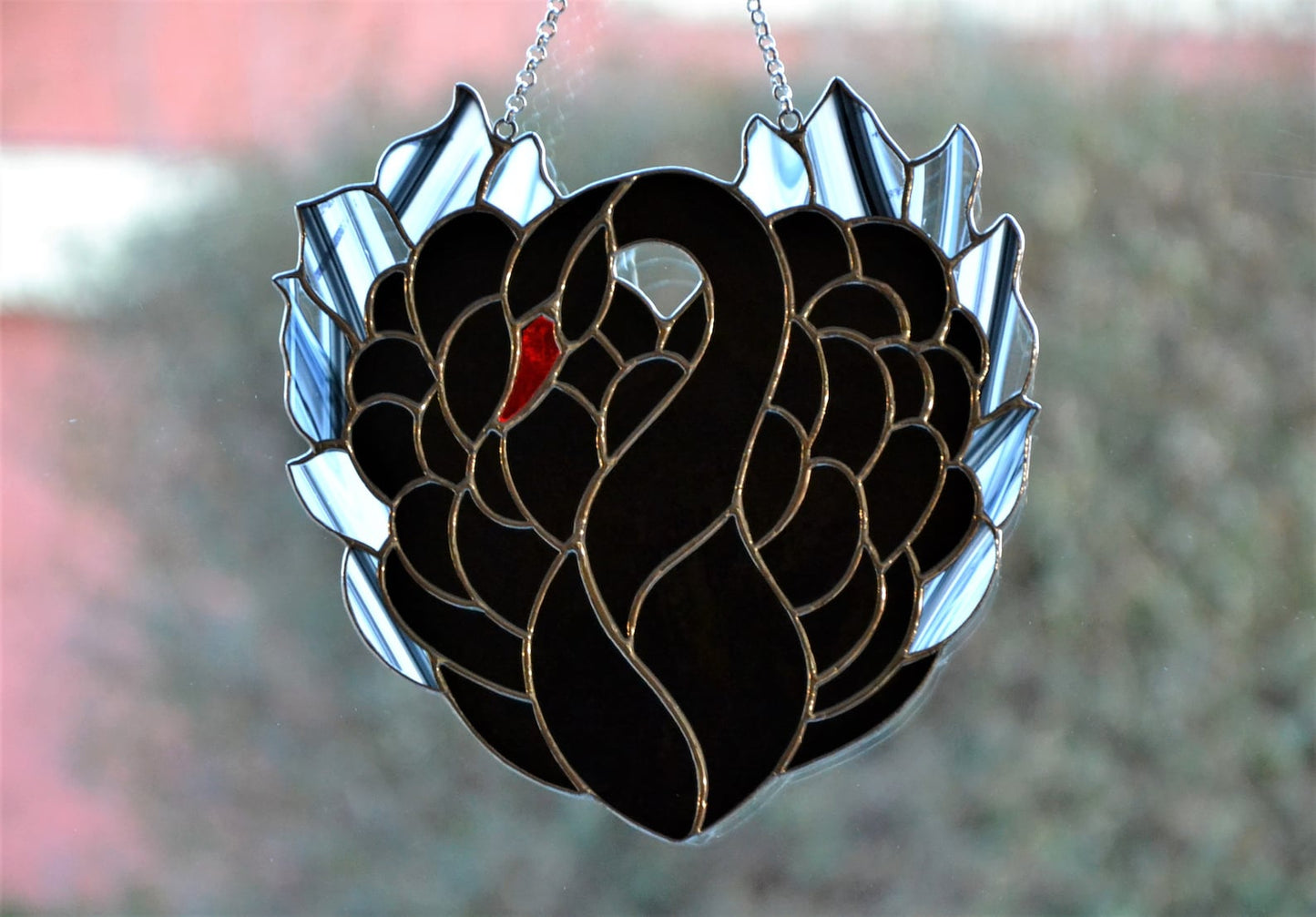 Black Swan stained glass suncatcher Glass bird window hanging Home decor Window hanger Mother's day gift  Christmas gift