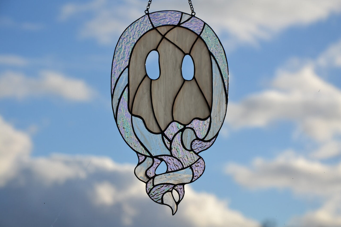 Stained glass suncatcher Ghost window hanging Stained glass decoration Fany gift Bedroom decor Garden hanging White glass Wall decor