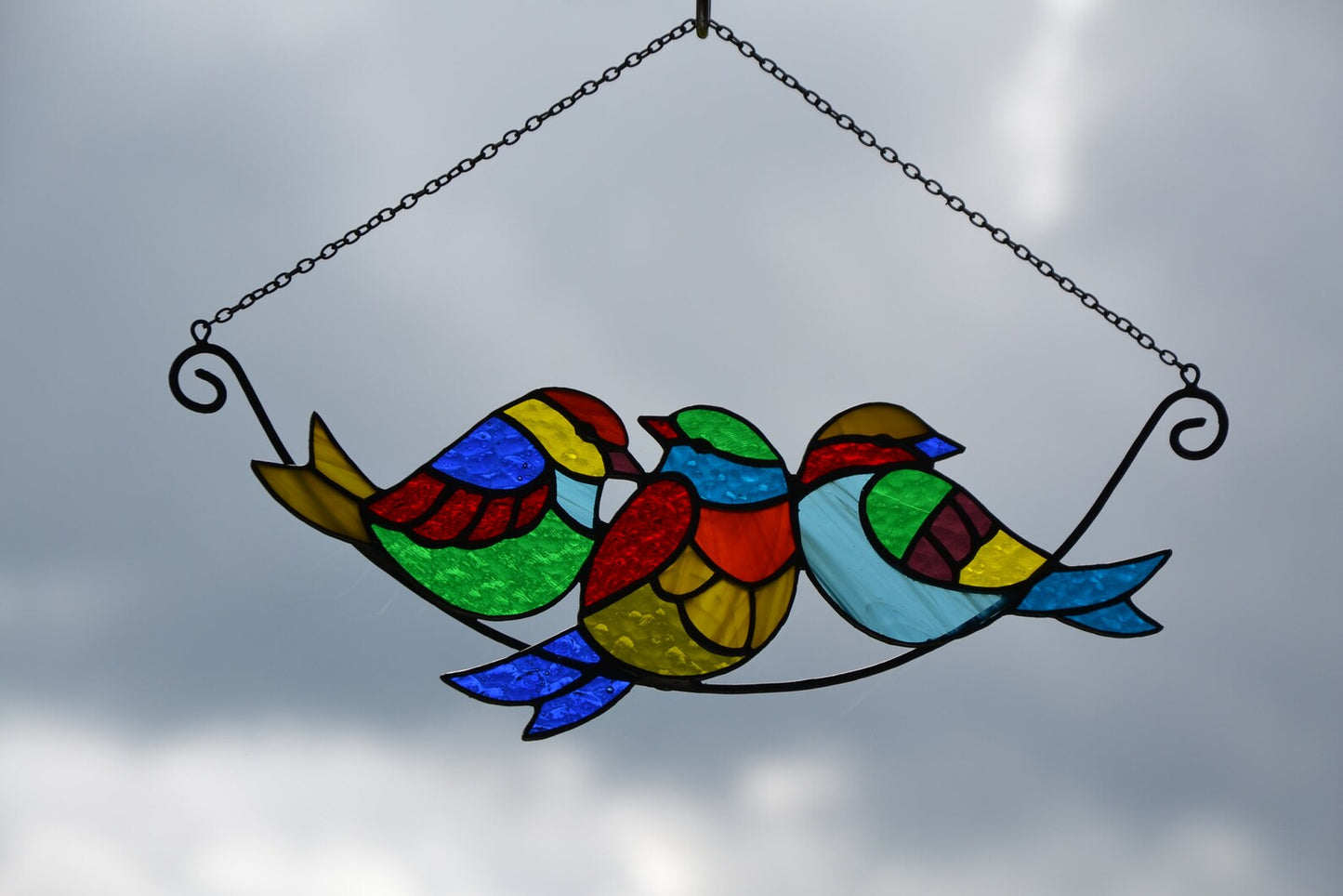 Set of 3 suncatchers Stained glass birds Stain glass composition Window hanging stain glass sun catchers Gift kit Stained glass panel