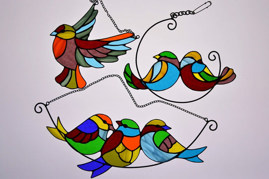 Set of 3 suncatchers Stained glass birds Stain glass composition Window hanging stain glass sun catchers Gift kit Stained glass panel