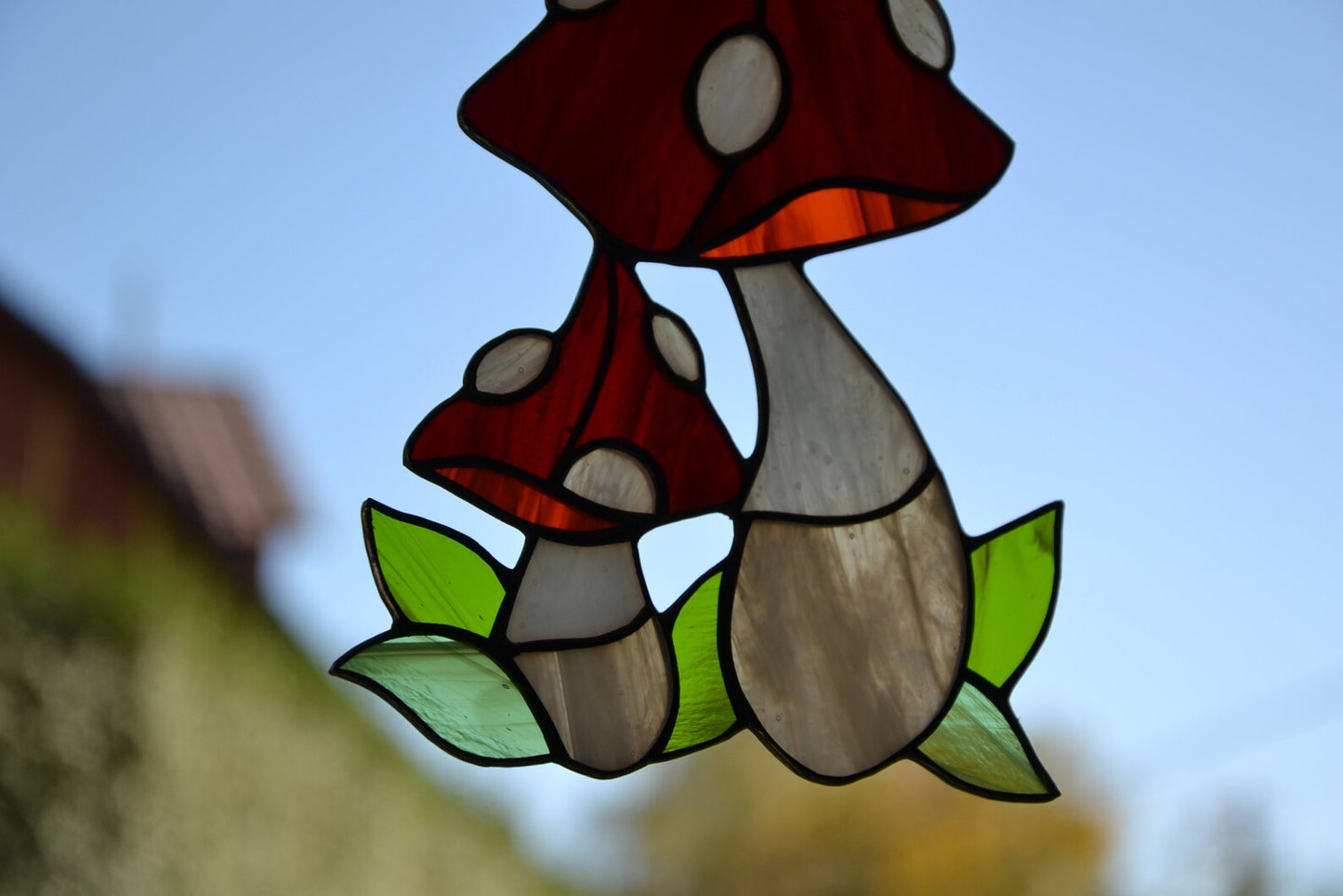 Stained glass suncatcher Glass mushroom Stain glass window hanging Forest plants Wall decor Friendly gift Kitchen decor Garden hanging