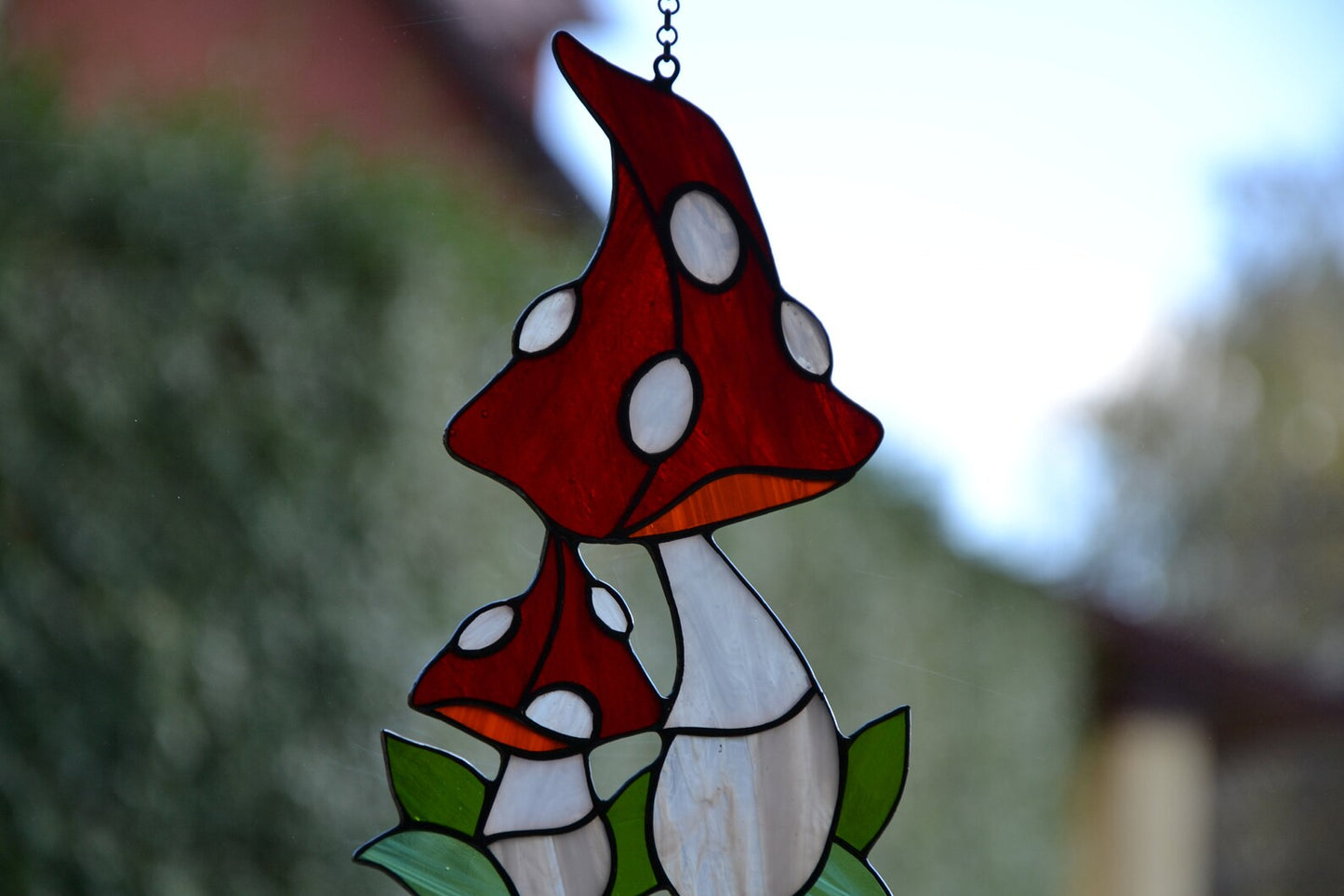 Stained glass suncatcher Glass mushroom Stain glass window hanging Forest plants Wall decor Friendly gift Kitchen decor Garden hanging