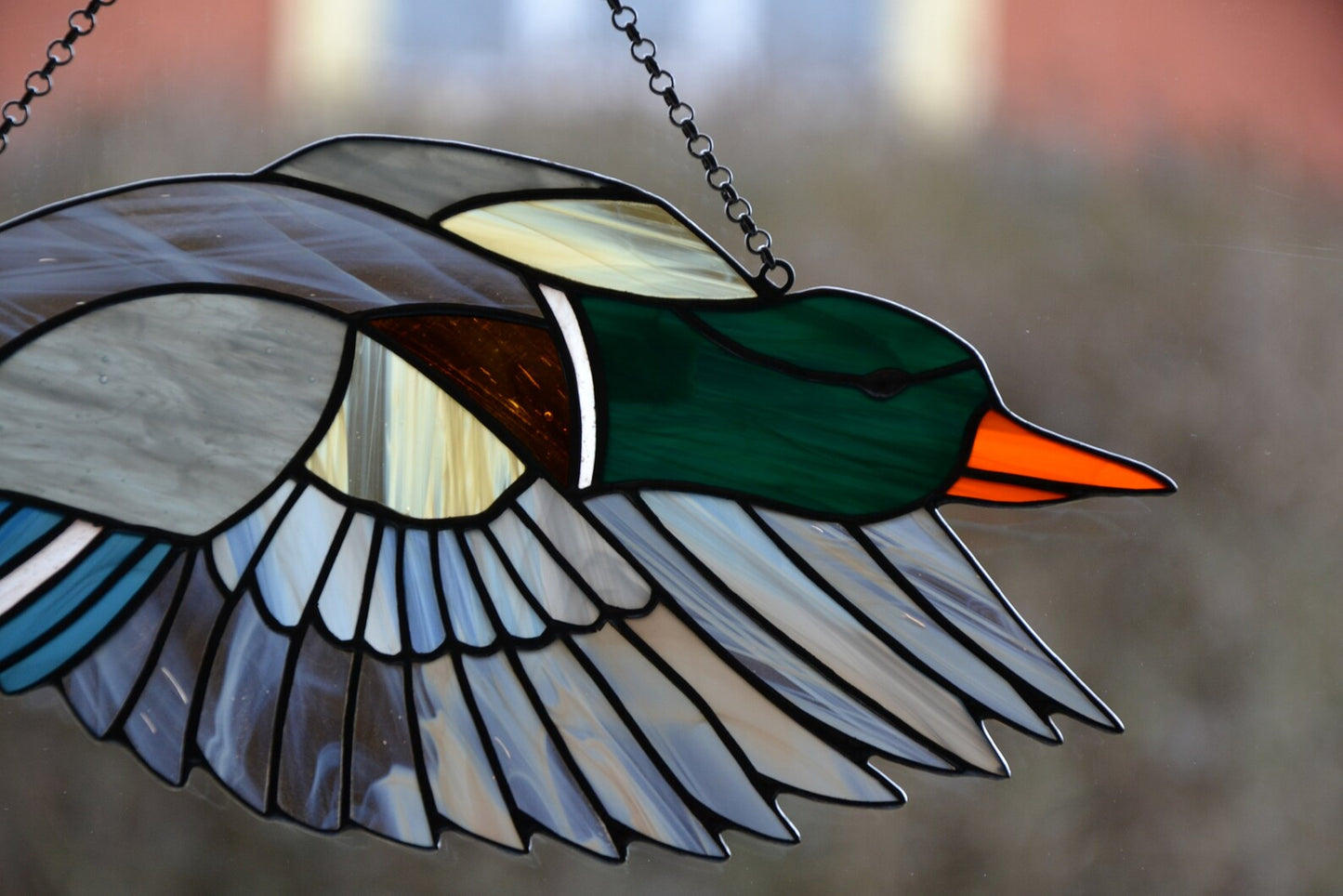 Stained glass suncatcher Flying duck Window hanging sun catcher Glass bird Stain glass art Mother day gift Wall decor Beautiful bird Garden