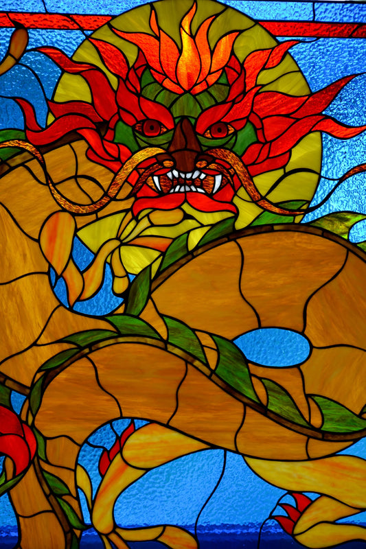 Chinese dragon Stained glass panel Tiffany method Stained-glass decor Glass art Custom stained glass Mother's day gift  Christmas gift