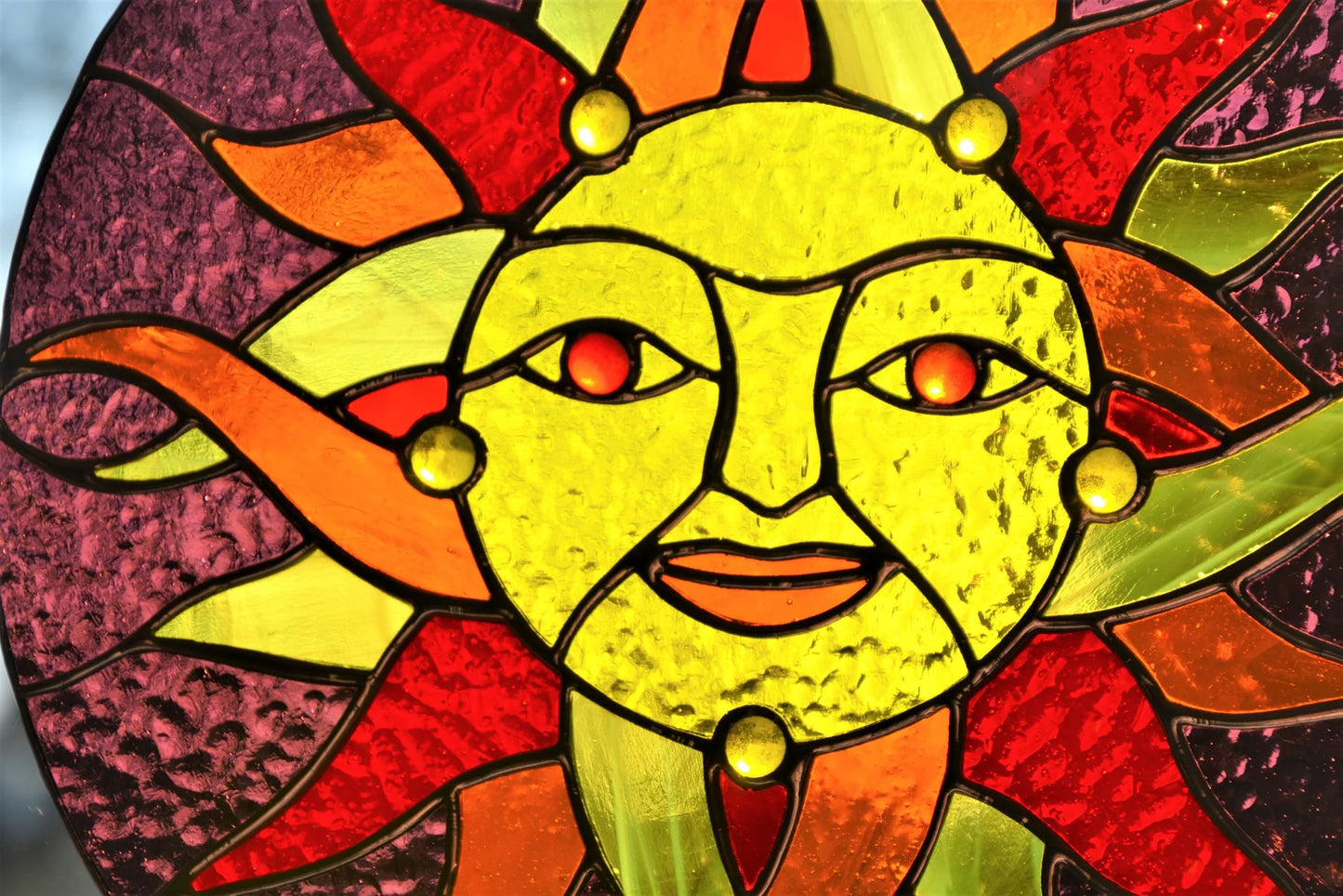 Stained glass window hanging Celtic sun suncatcher Wall decor Birthday gift Folk pattern Stain glass window pendant Glass sun