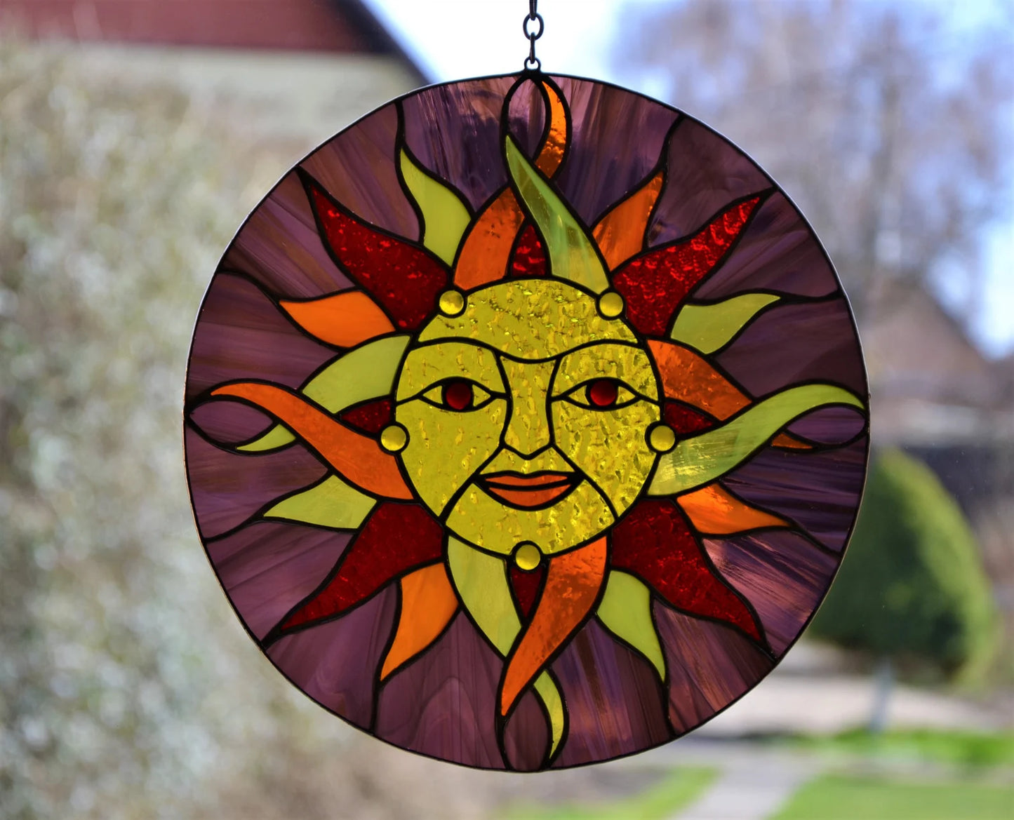 Stained glass window hanging Celtic sun suncatcher Wall decor Birthday gift Folk pattern Stain glass window pendant Glass sun