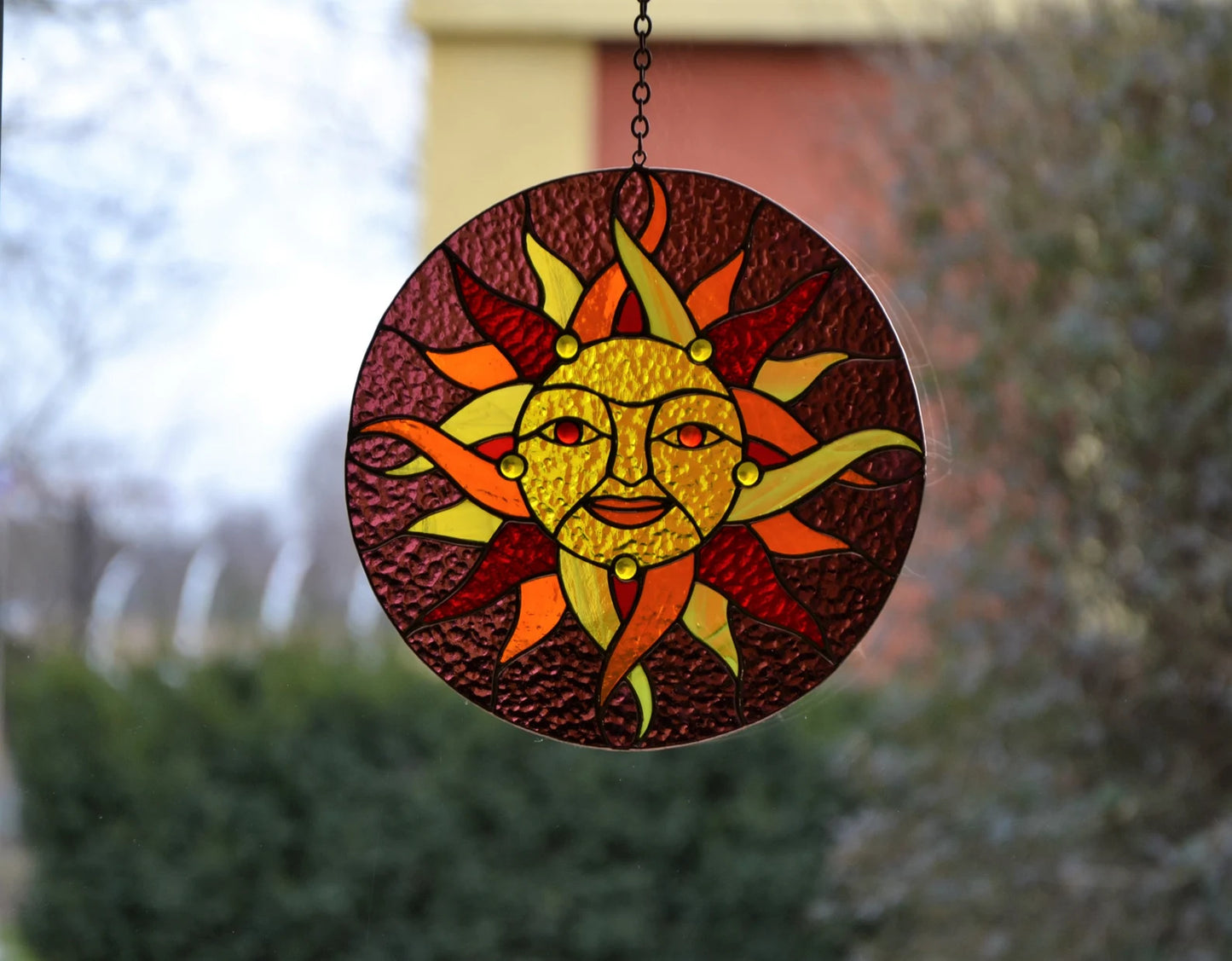 Stained glass window hanging Celtic sun suncatcher Wall decor Birthday gift Folk pattern Stain glass window pendant Glass sun