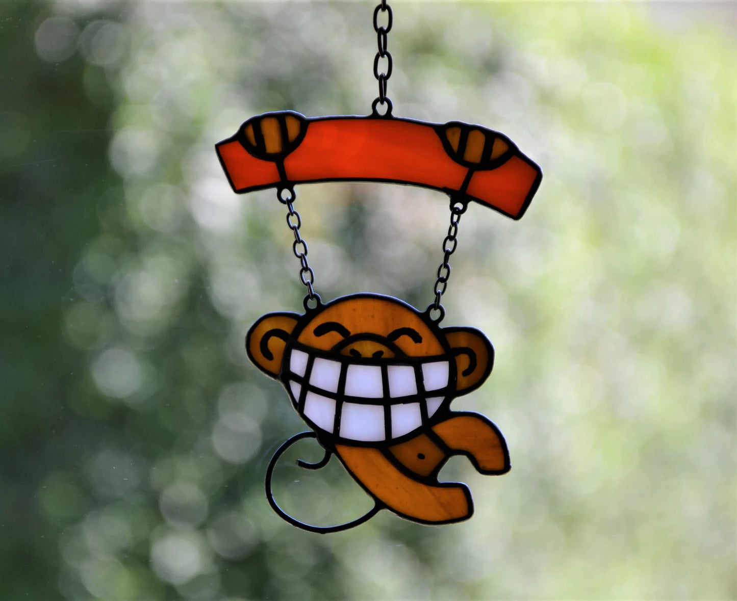 Funny monkey window hanging Stained glass suncatcher Window pendant Mother's day gift Christmas gift