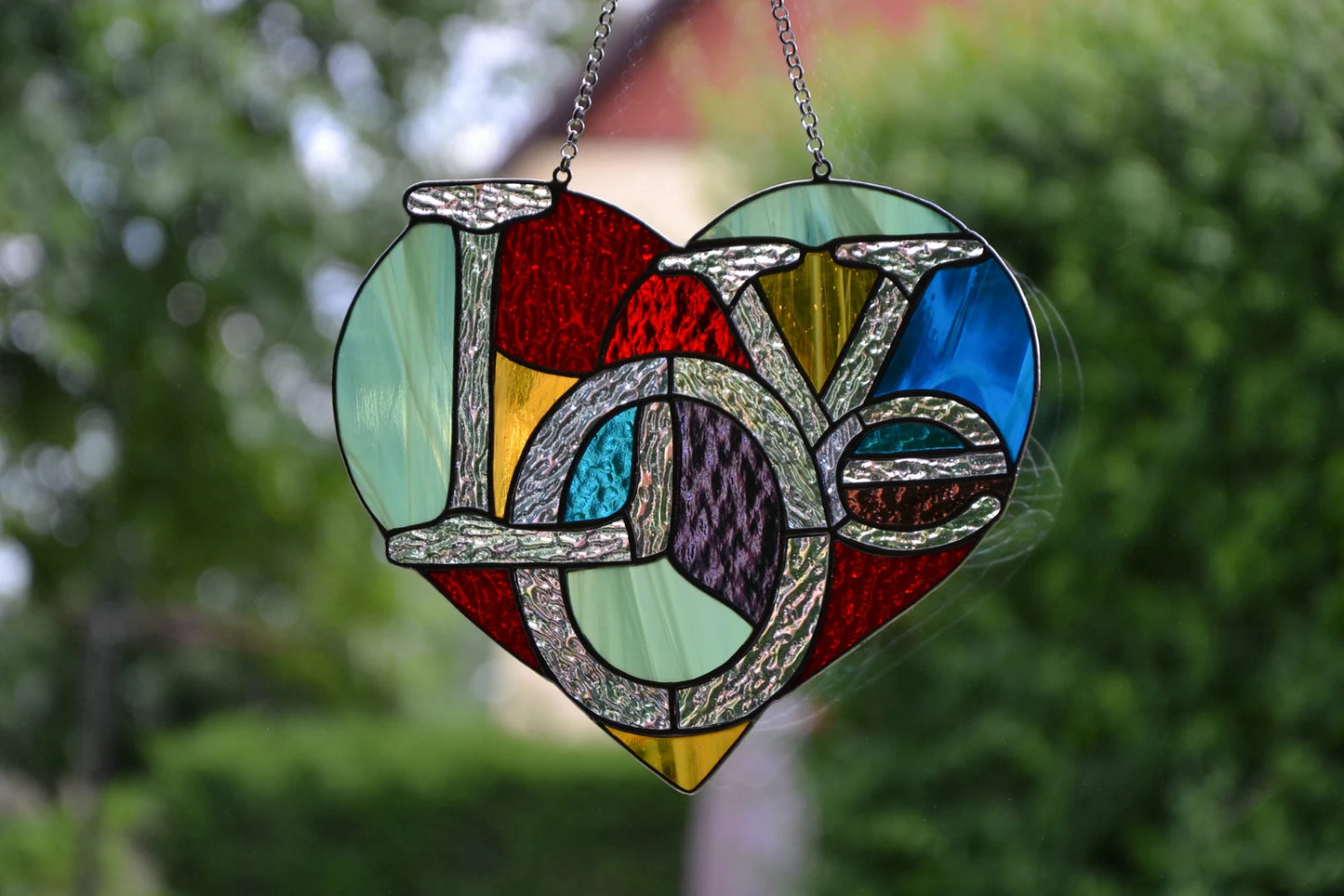 Heart suncatcher Stained glass window hanging Glass garden decor Love suncatcher Mother's day gift Christmas gift Friendly gift Custom glass
