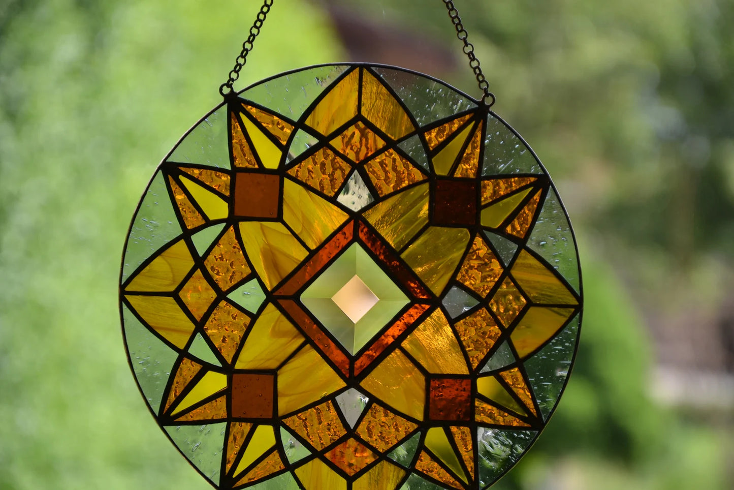 Stain slass sun catcher Honey mandala suncatcher Stained glass window hanging Glass art Mother's day gif Wall decor Xmas gift Sun glass