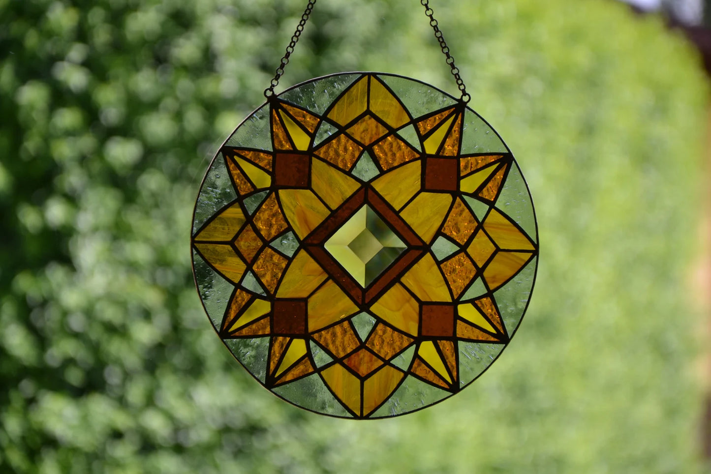 Stain slass sun catcher Honey mandala suncatcher Stained glass window hanging Glass art Mother's day gif Wall decor Xmas gift Sun glass